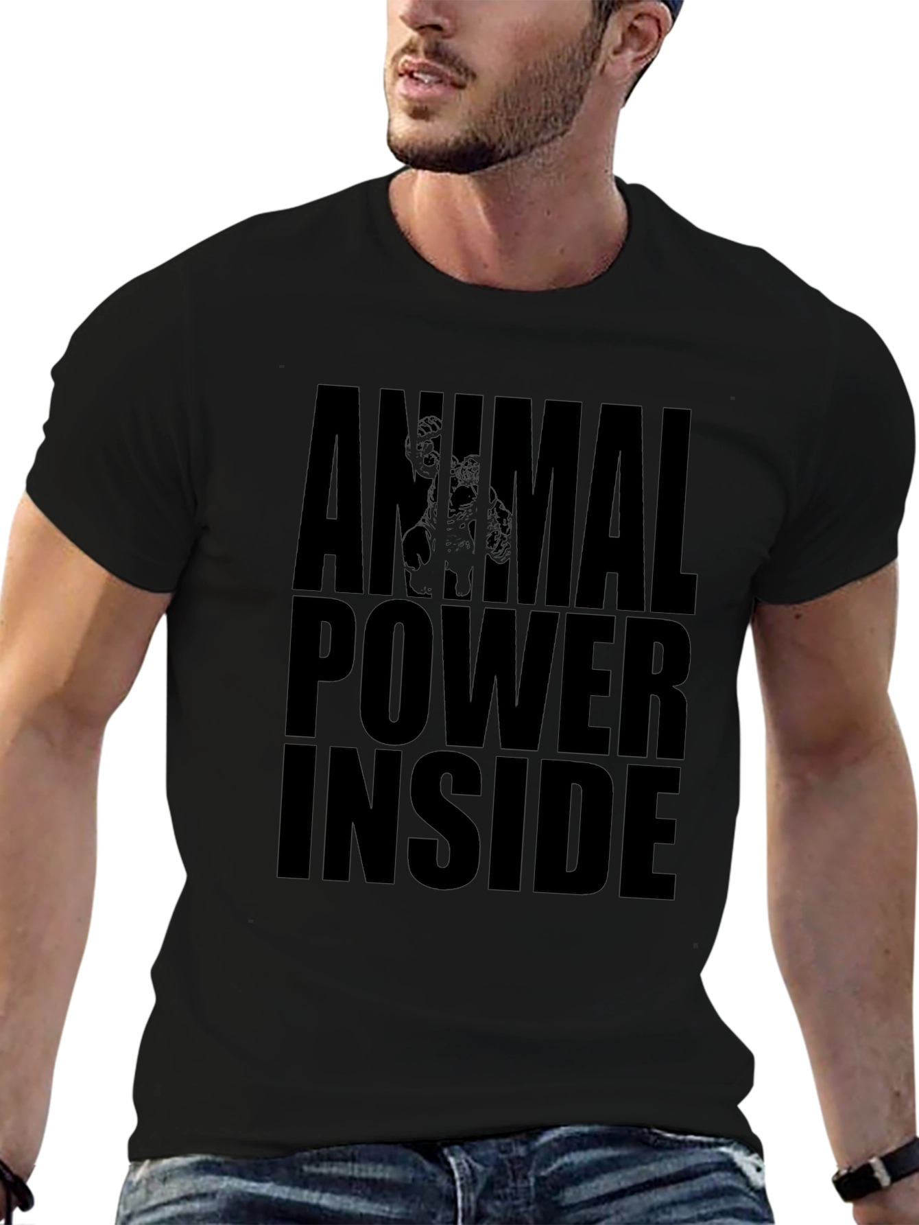 Black Animal Power Inside Black Graphic Tee view 6