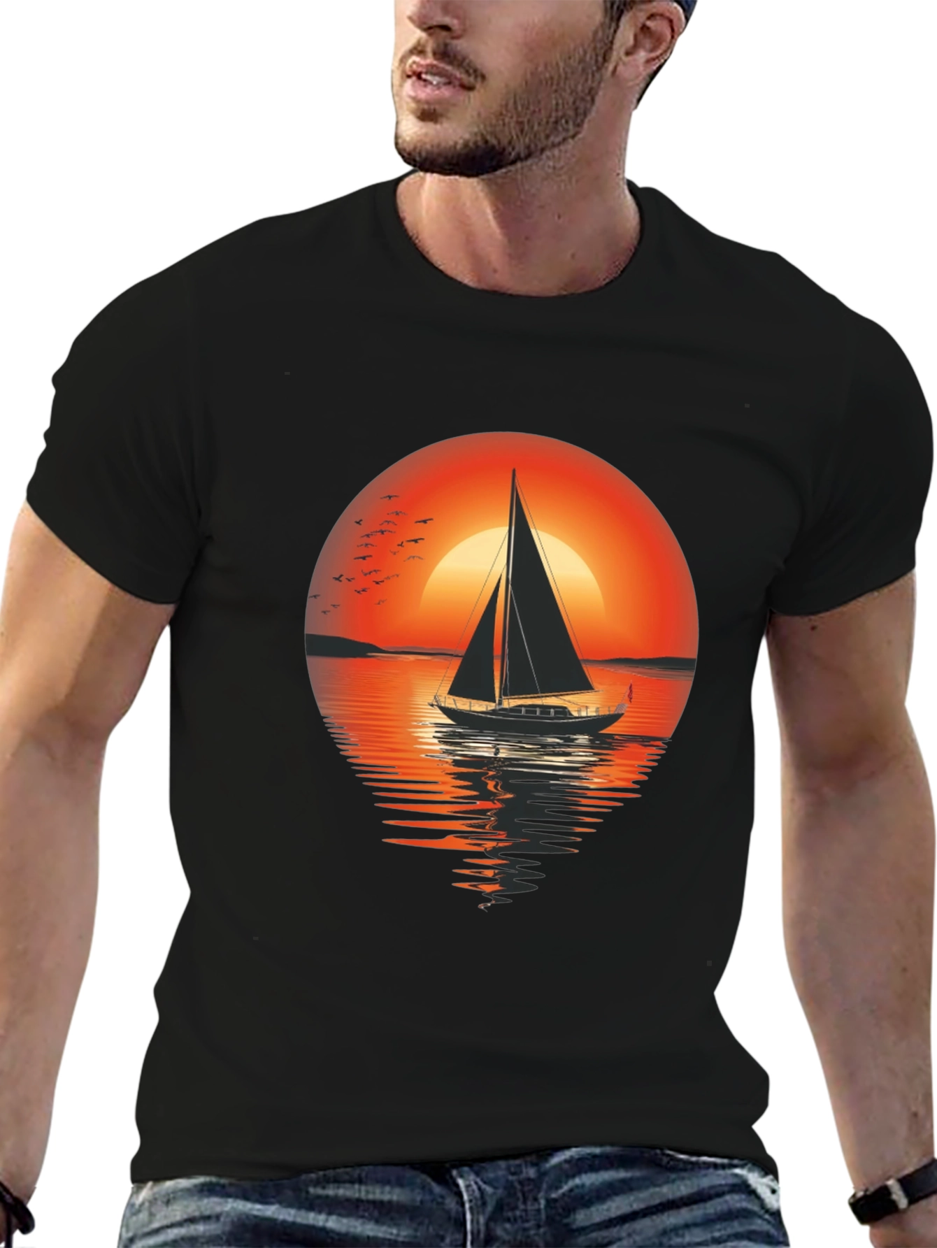 Black Sunset Sailboat Graphic Tee - Comfort Fit view 6