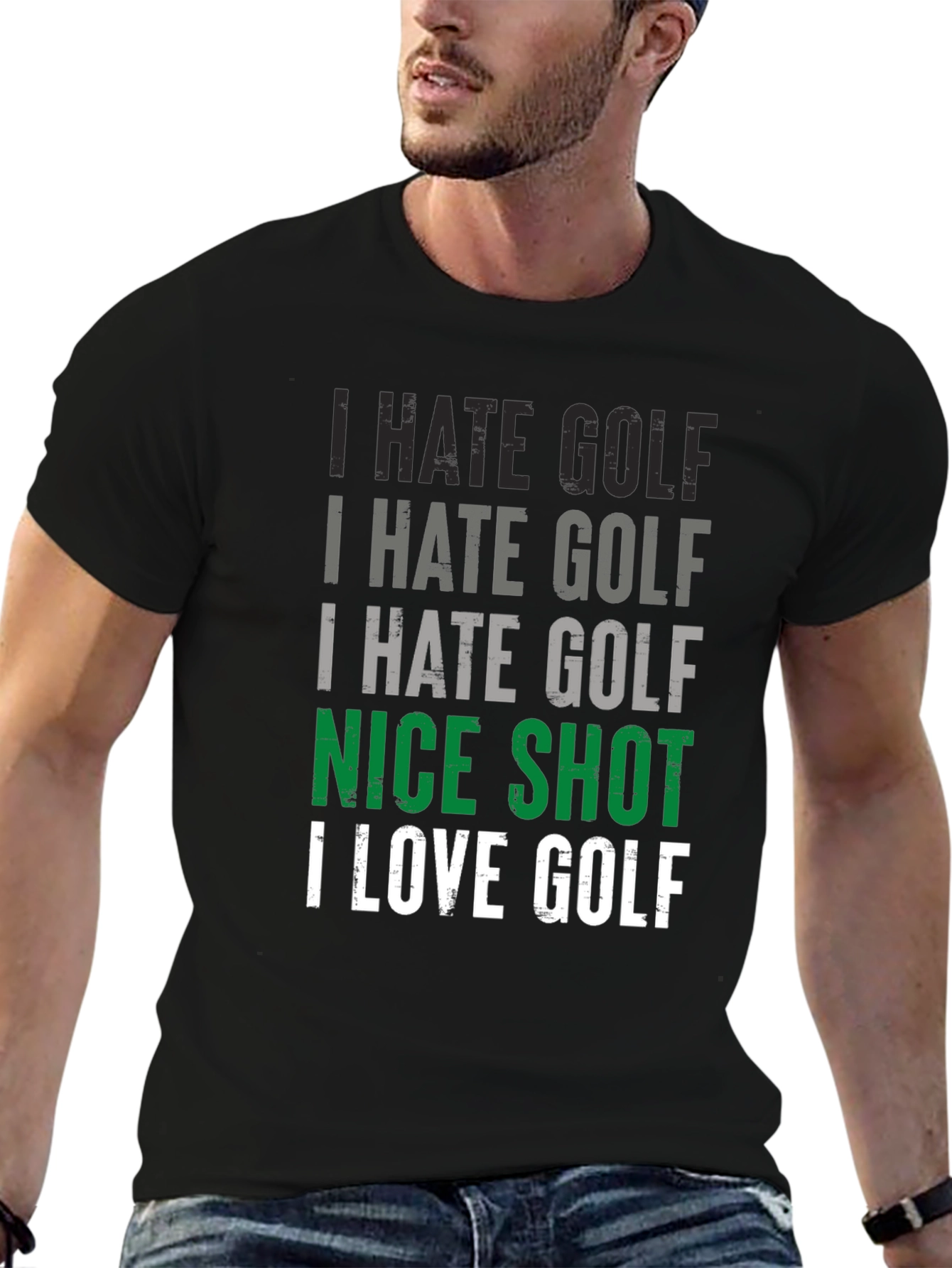 Black Funny Golf T-Shirt - I Hate Golf Nice Shot view 6