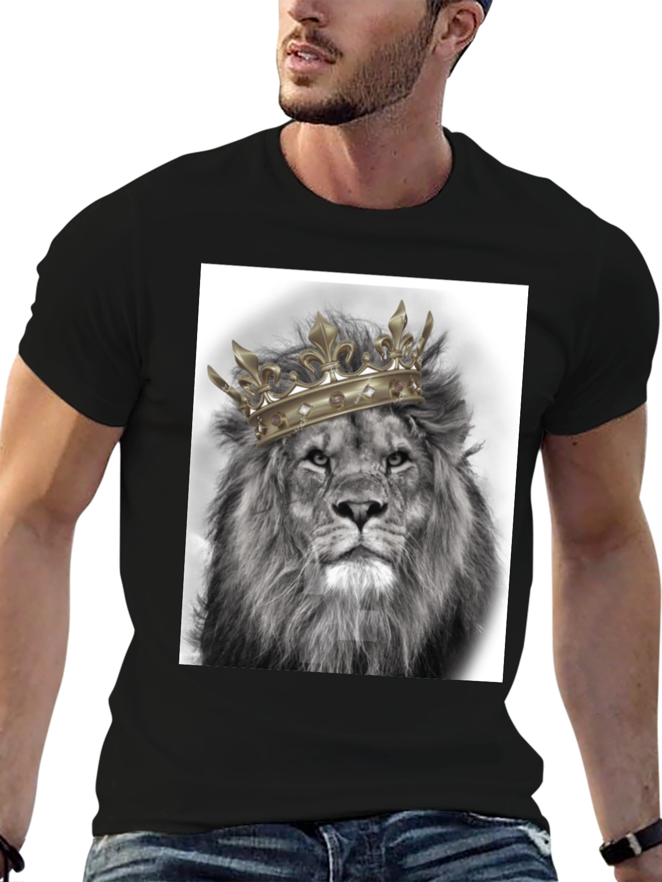 Black Lion King Graphic Tee - Black Cotton T-Shirt view 6