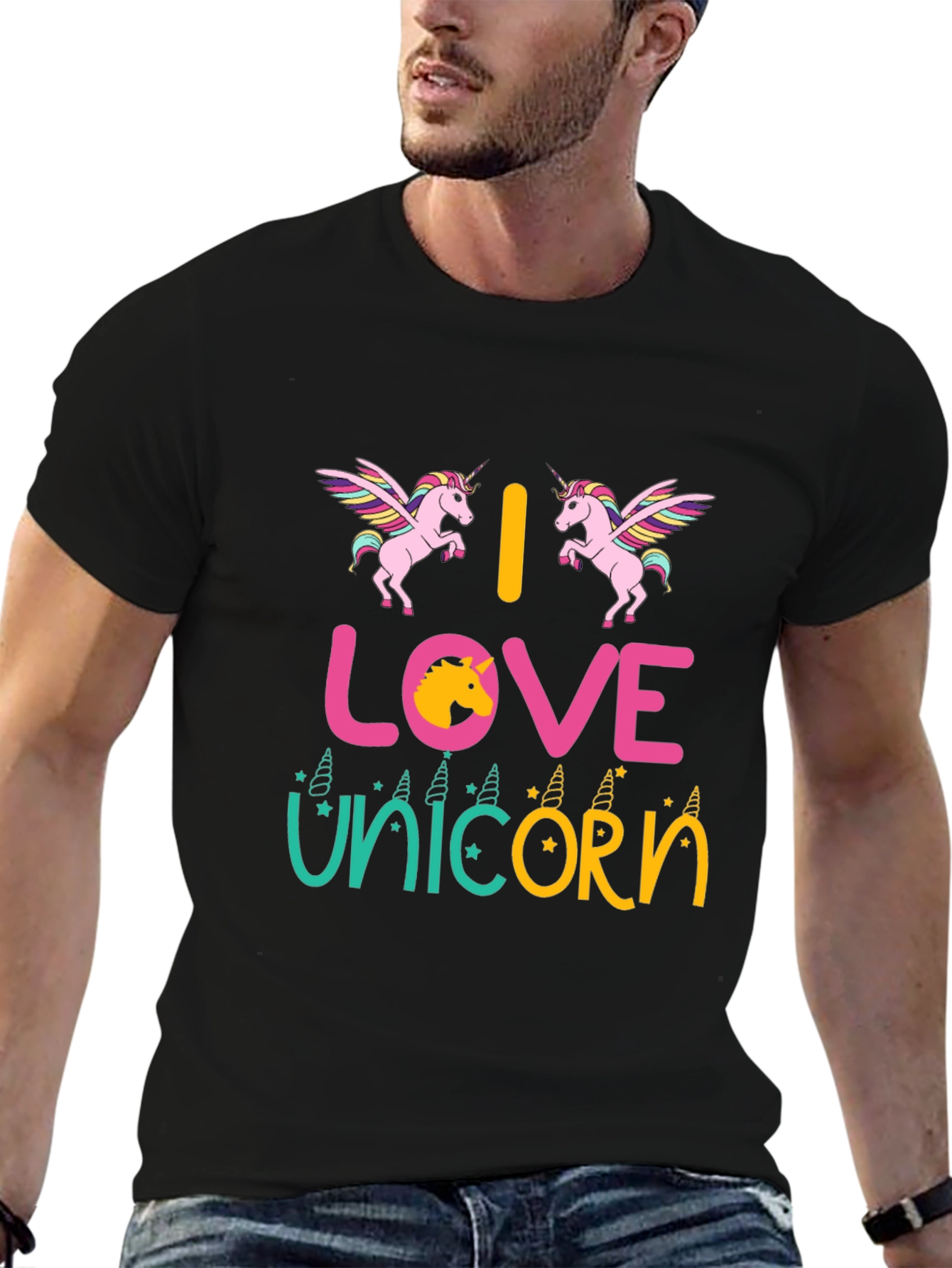 Black I Love Unicorns Graphic T-Shirt view 6