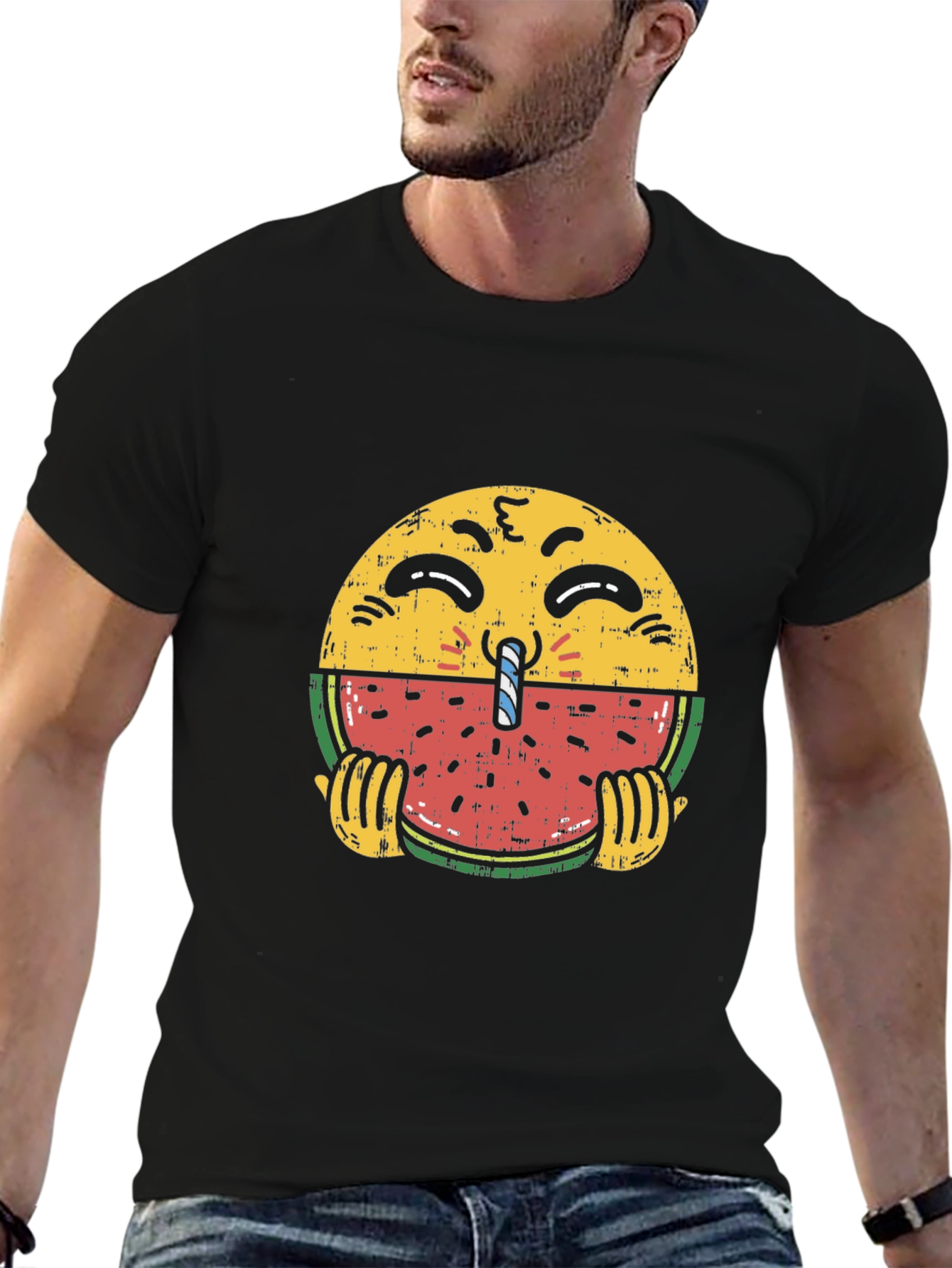 Black Emoji Watermelon T-Shirt - Quirky Summer Style view 6