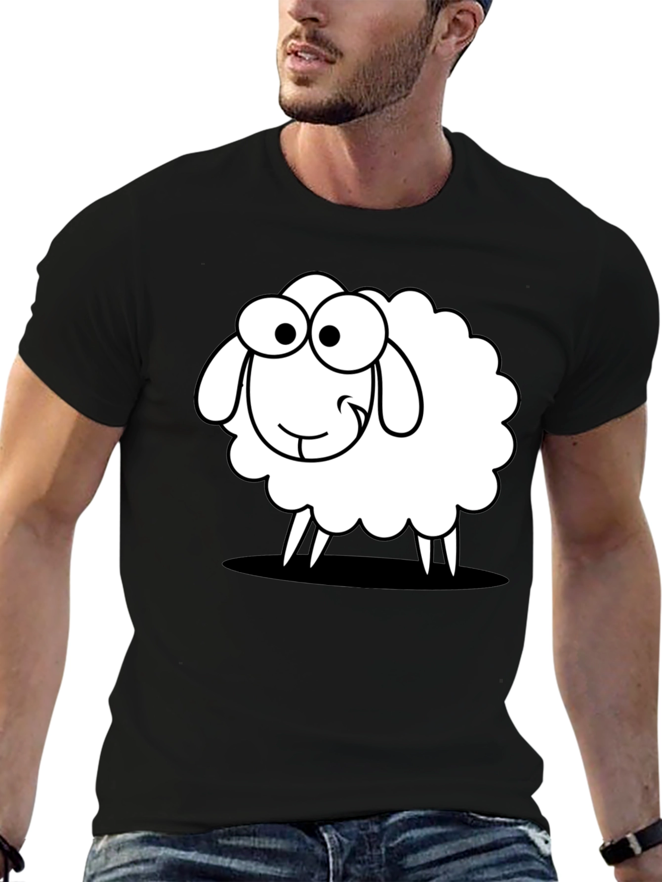 Black Funny Sheep Graphic Black T-Shirt - Unisex Cotton Tee view 6