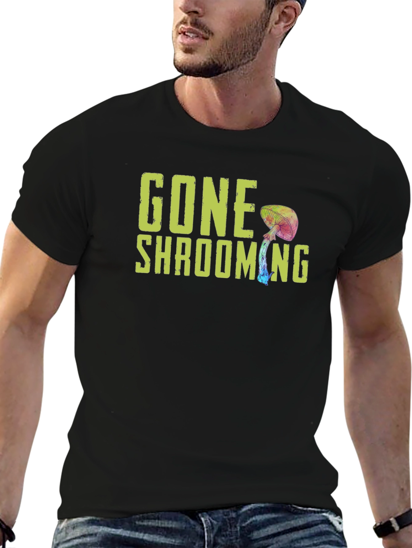 Black Gone Shrooming Graphic Tee - Funny Mushroom Shirt view 6