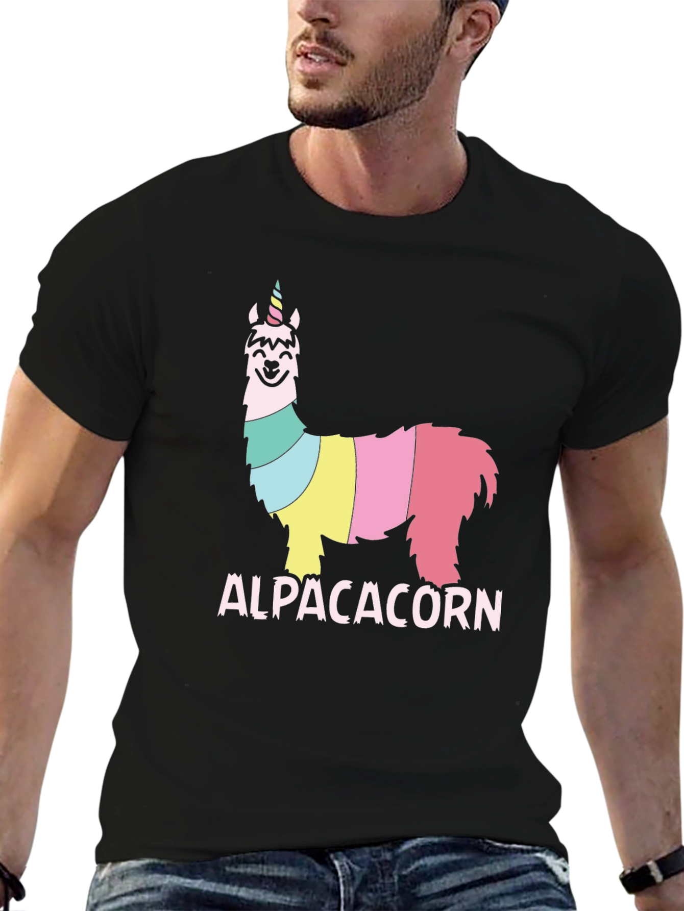 Black Alpacacorn T-Shirt - Fun, Colorful Alpaca Unicorn Design view 6