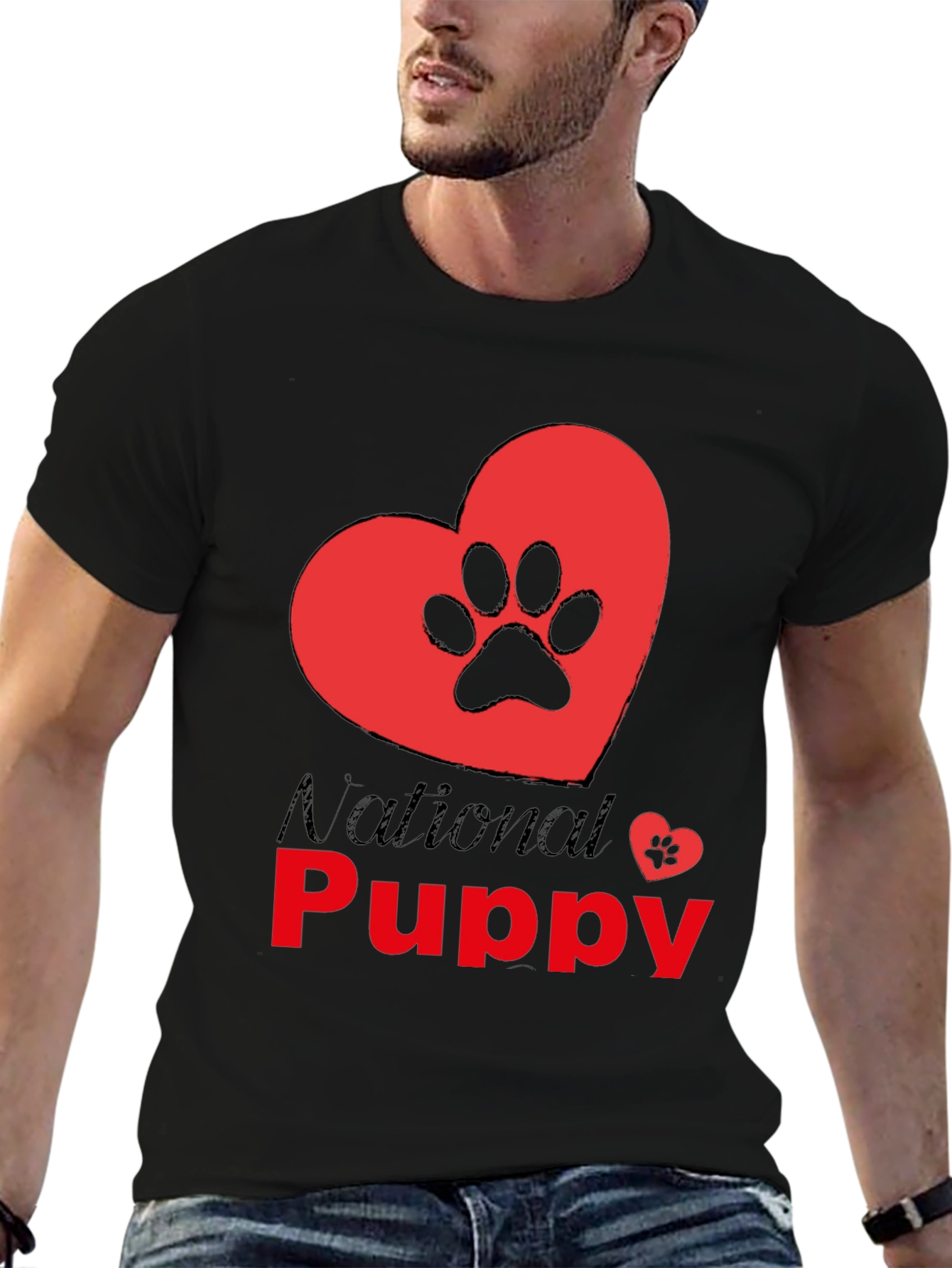 Black National Puppy Day T-Shirt, Dog Lover Tee view 6