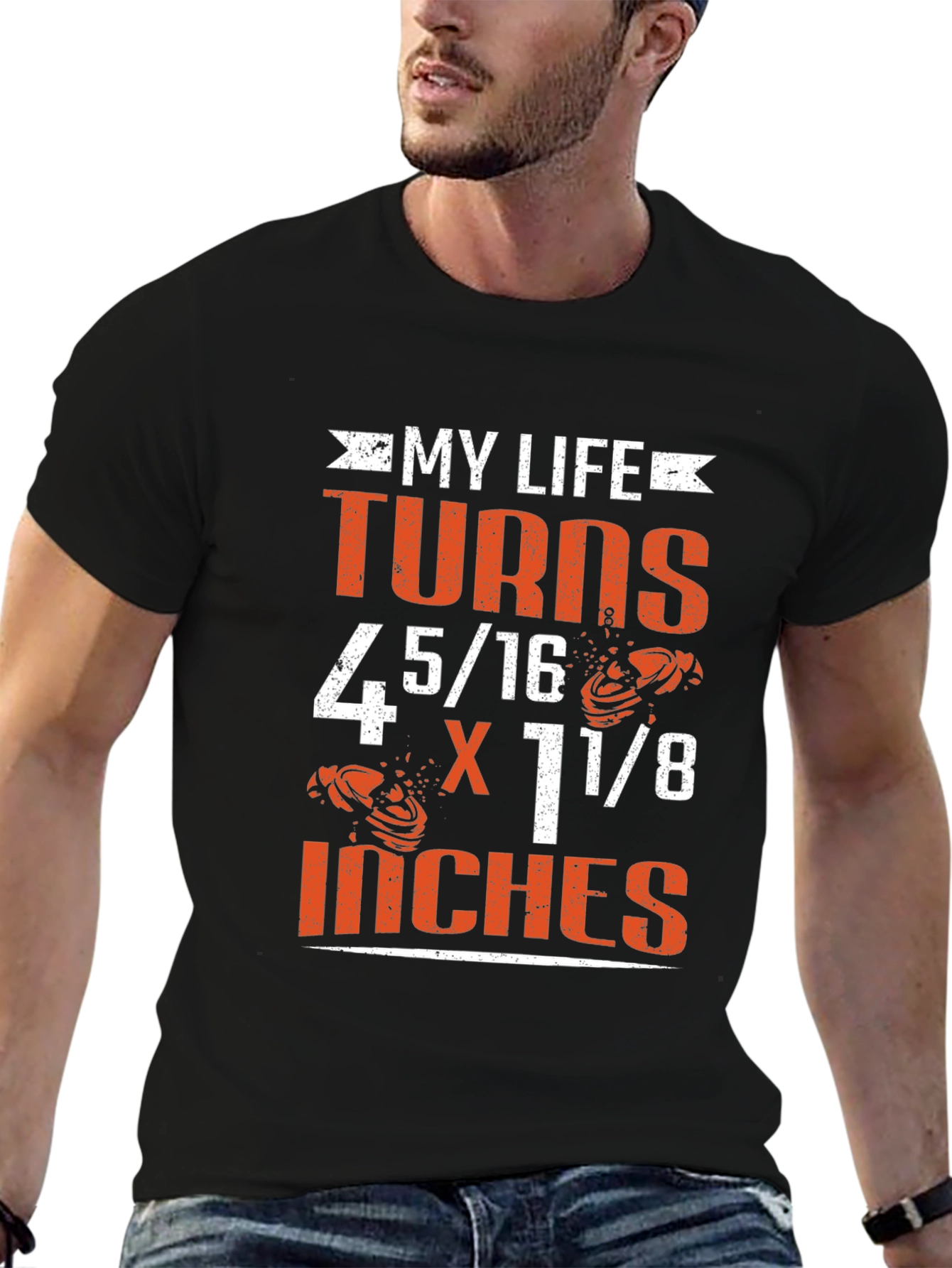 Black My Life Turns 4 5/16 x 1 1/8 Inches T-Shirt view 6