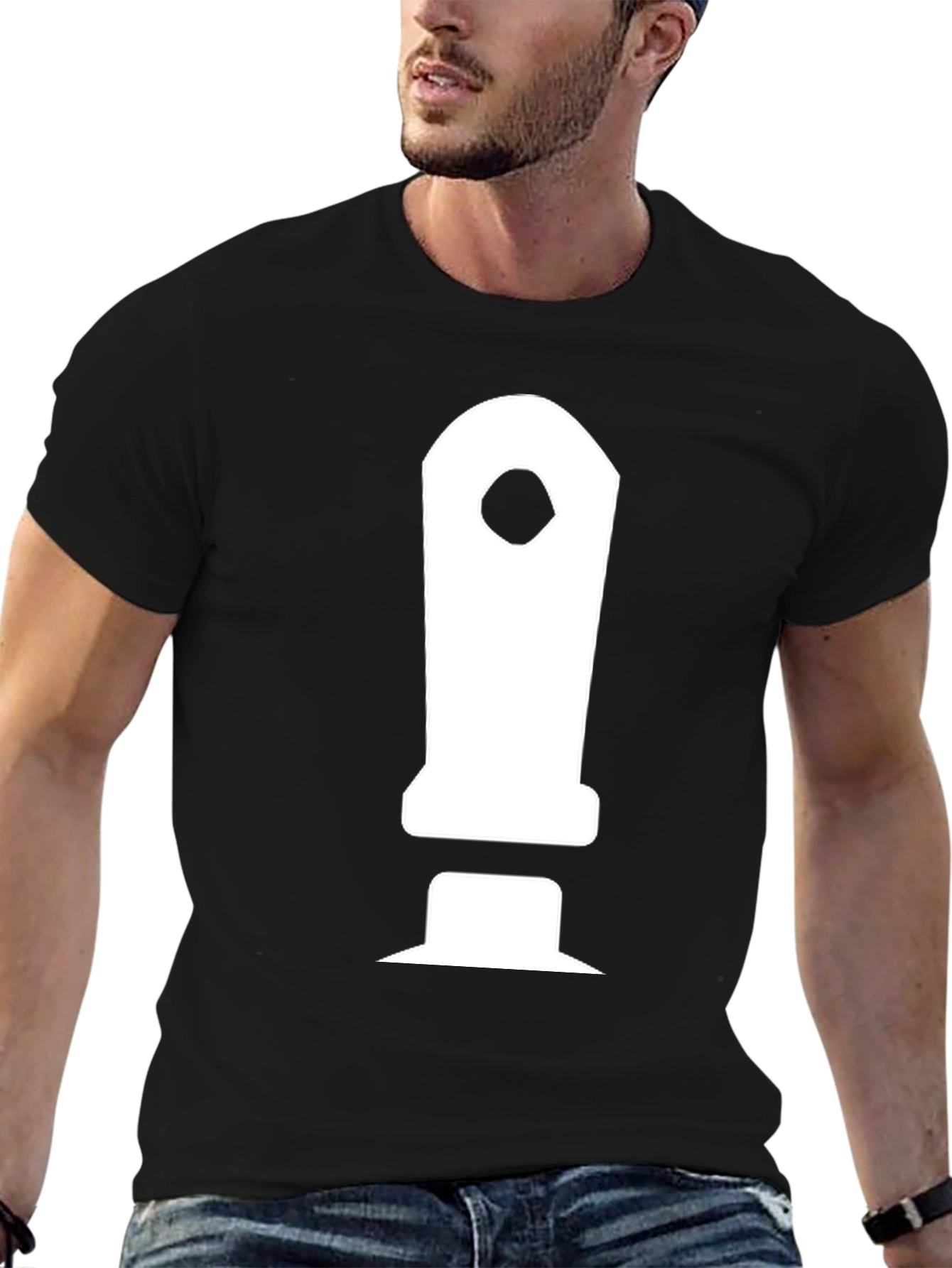Black Men's Black T-Shirt with White Controller Graphic view 6
