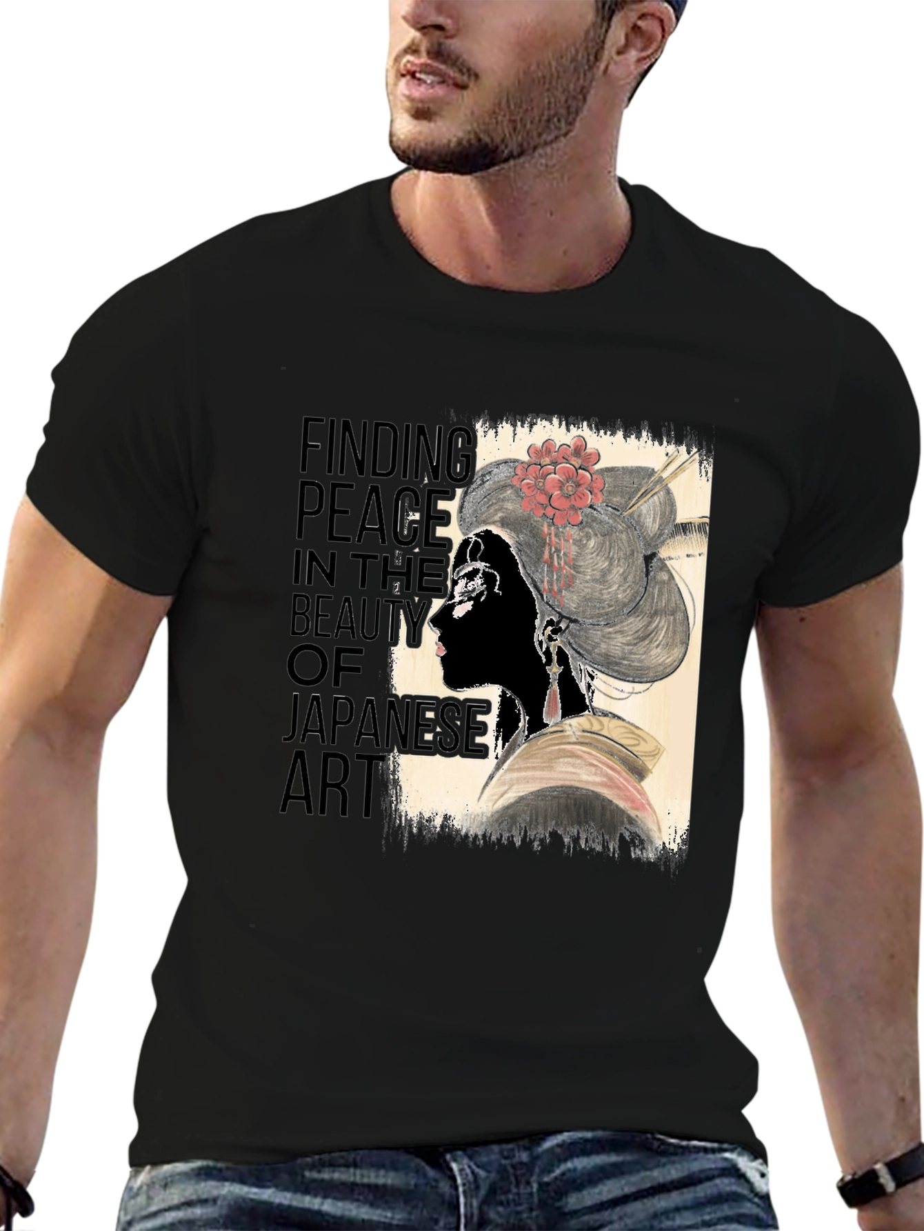 Black Japanese Art Inspired Graphic T-Shirt view 6