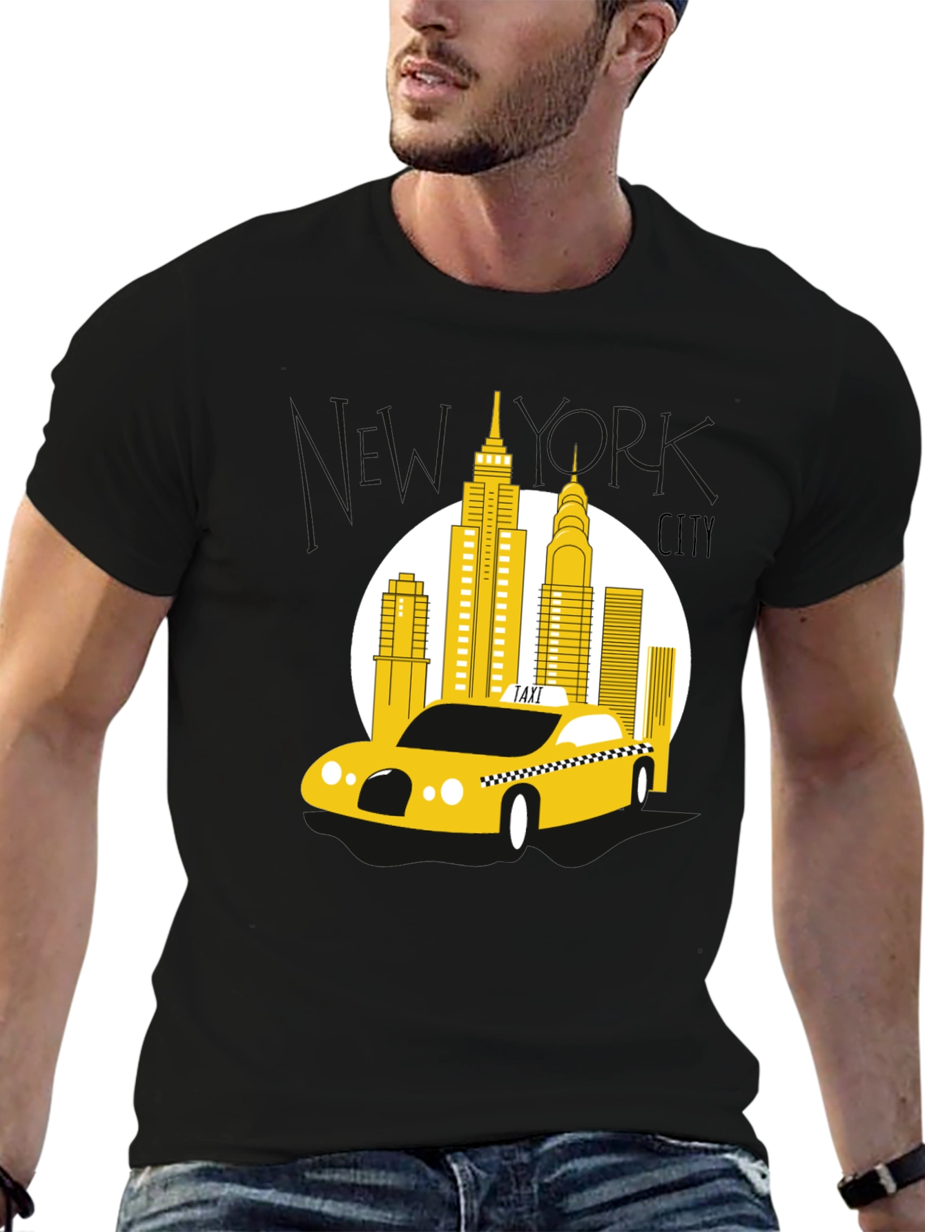 Black NYC Taxi T-Shirt - Cityscape Graphic Tee view 6