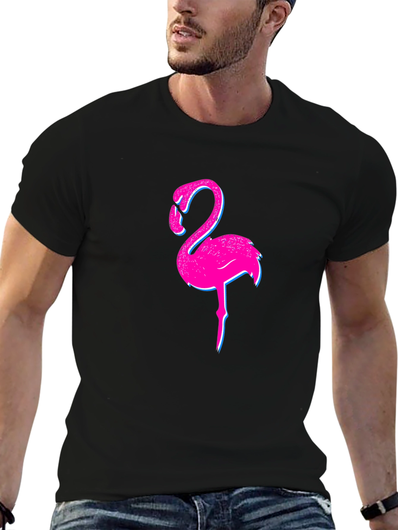 Black Flamingo Graphic Print Black T-Shirt view 6