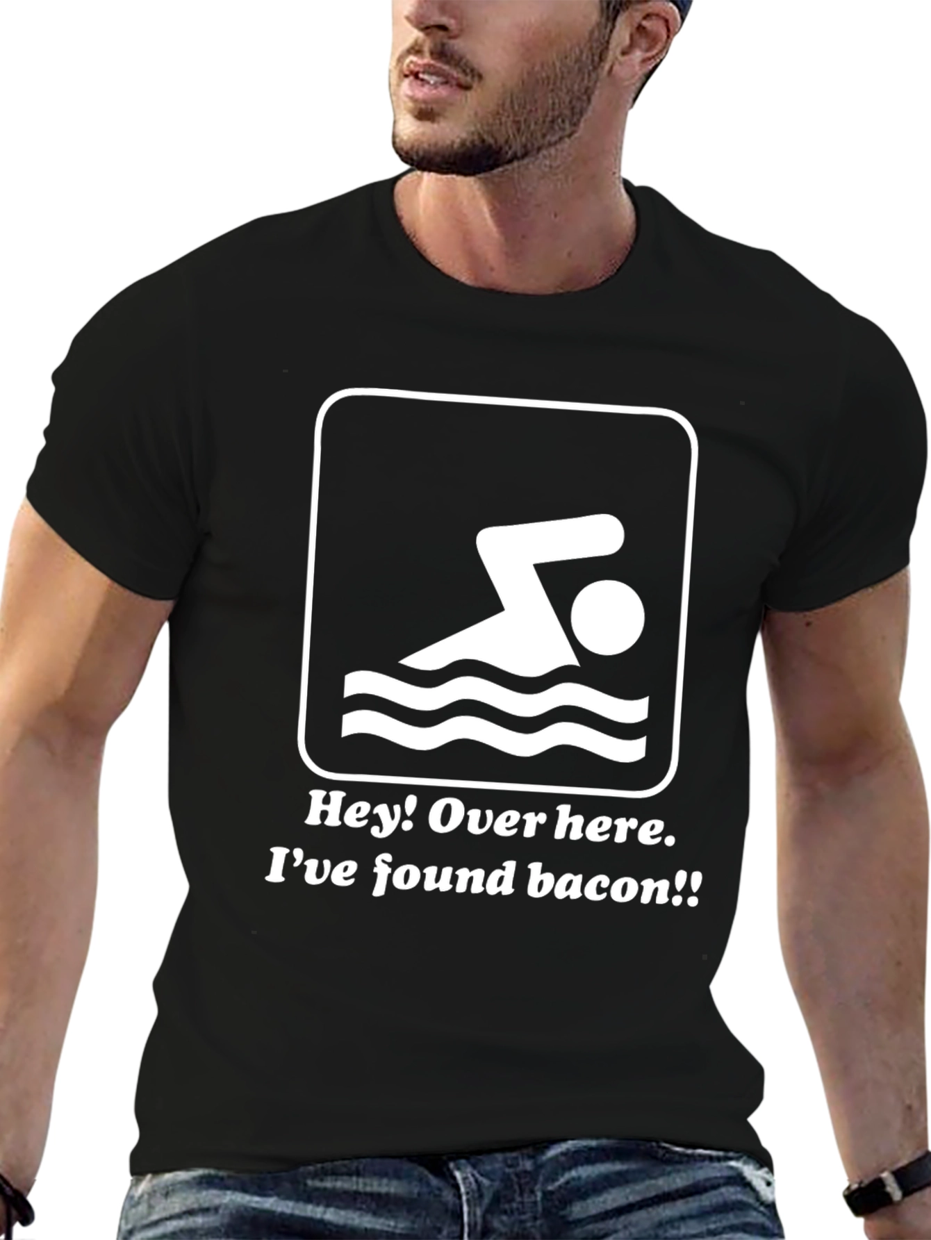 Black Funny Swimmer Bacon T-Shirt view 6