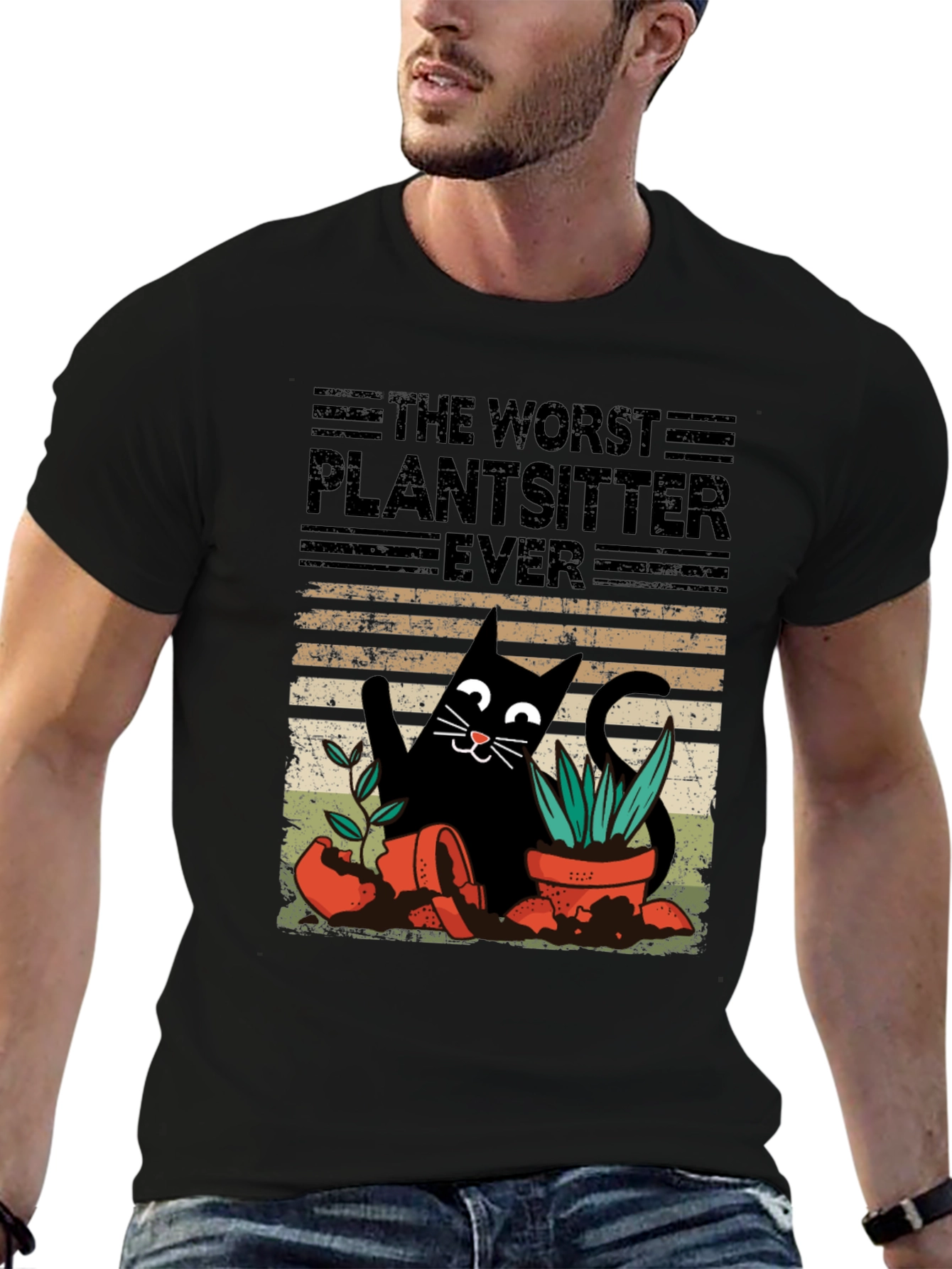 Black Worst Plantsitter Ever Cat Graphic T-Shirt view 6