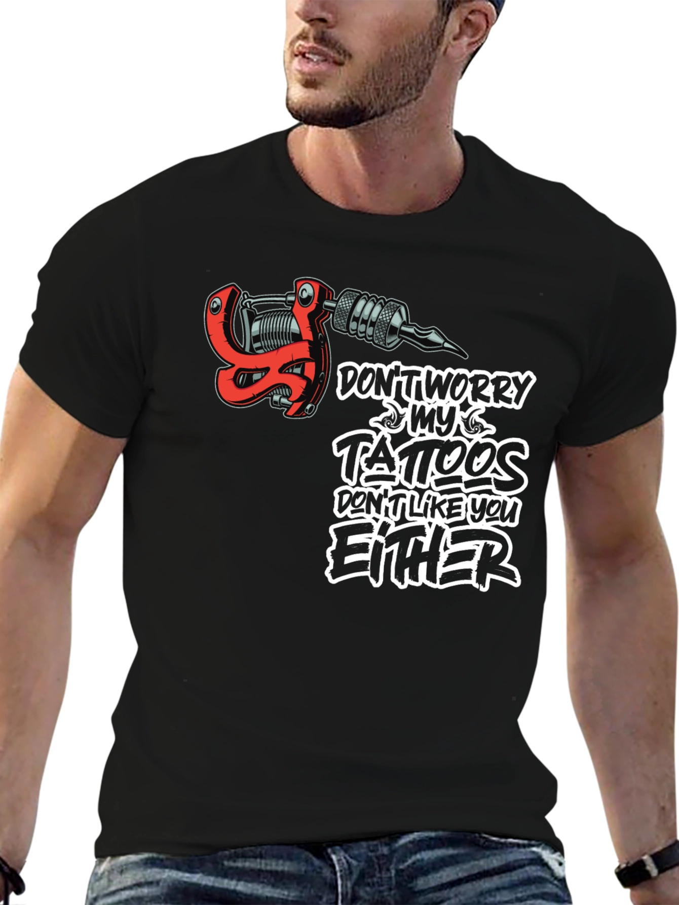 Black Tattoo Lover T-Shirt - Don't Worry My Tattoos view 6