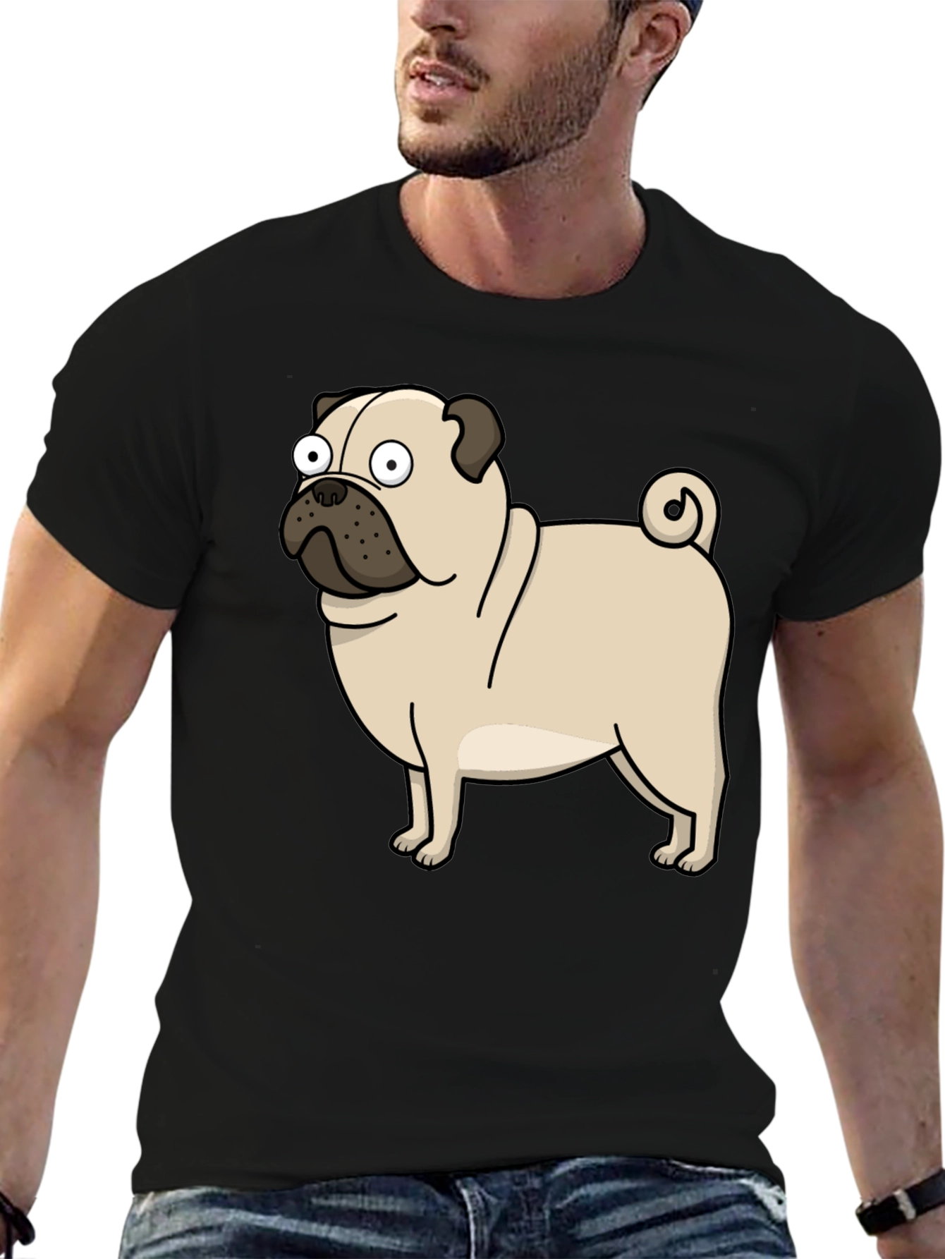 Black Cartoon Pug Graphic T-Shirt - Black view 6