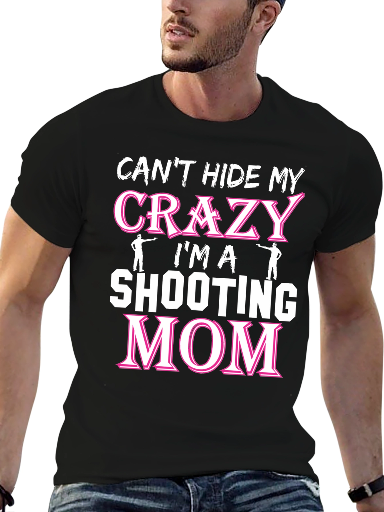 Black Crazy Shooting Mom T-Shirt view 6