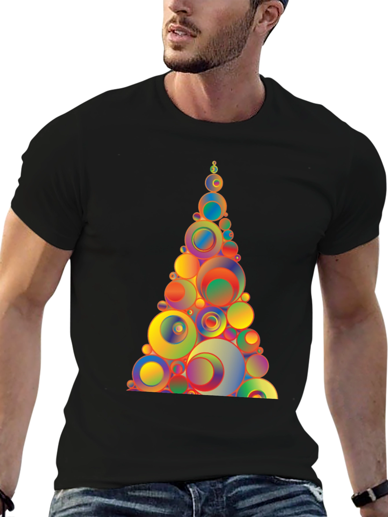 Black Colorful Circle Tree Graphic Tee - Black Cotton Blend T-Shirt view 6