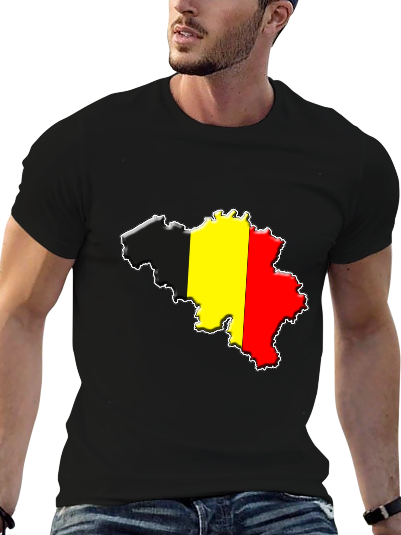 Black Belgium Flag Map T-Shirt - Black Cotton Tee view 6