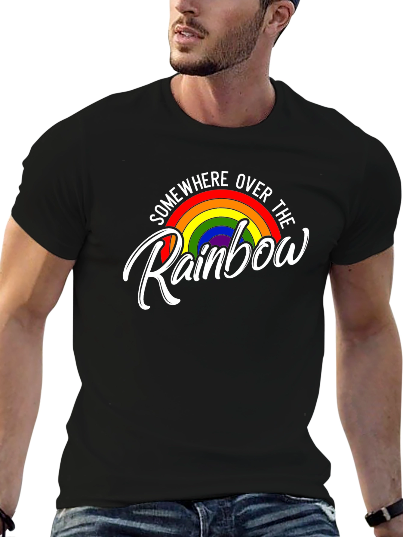 Black Somewhere Over the Rainbow Graphic Tee - Black Cotton view 6