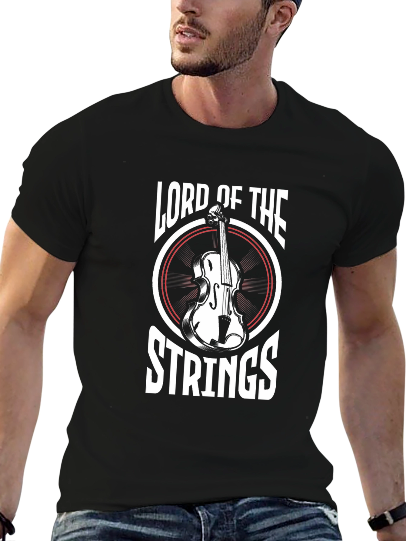 Black Lord of the Strings Graphic T-Shirt - Musician Tee view 6