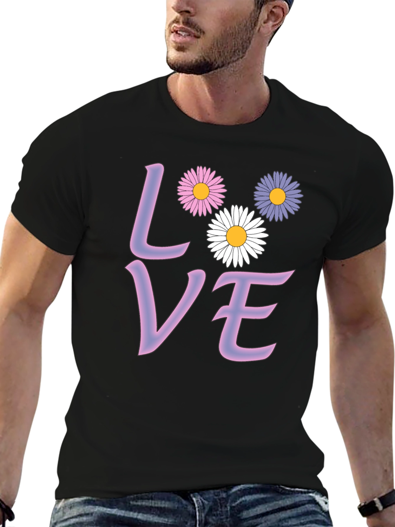Black Love Floral Graphic Tee - Black Cotton Blend T-Shirt view 6