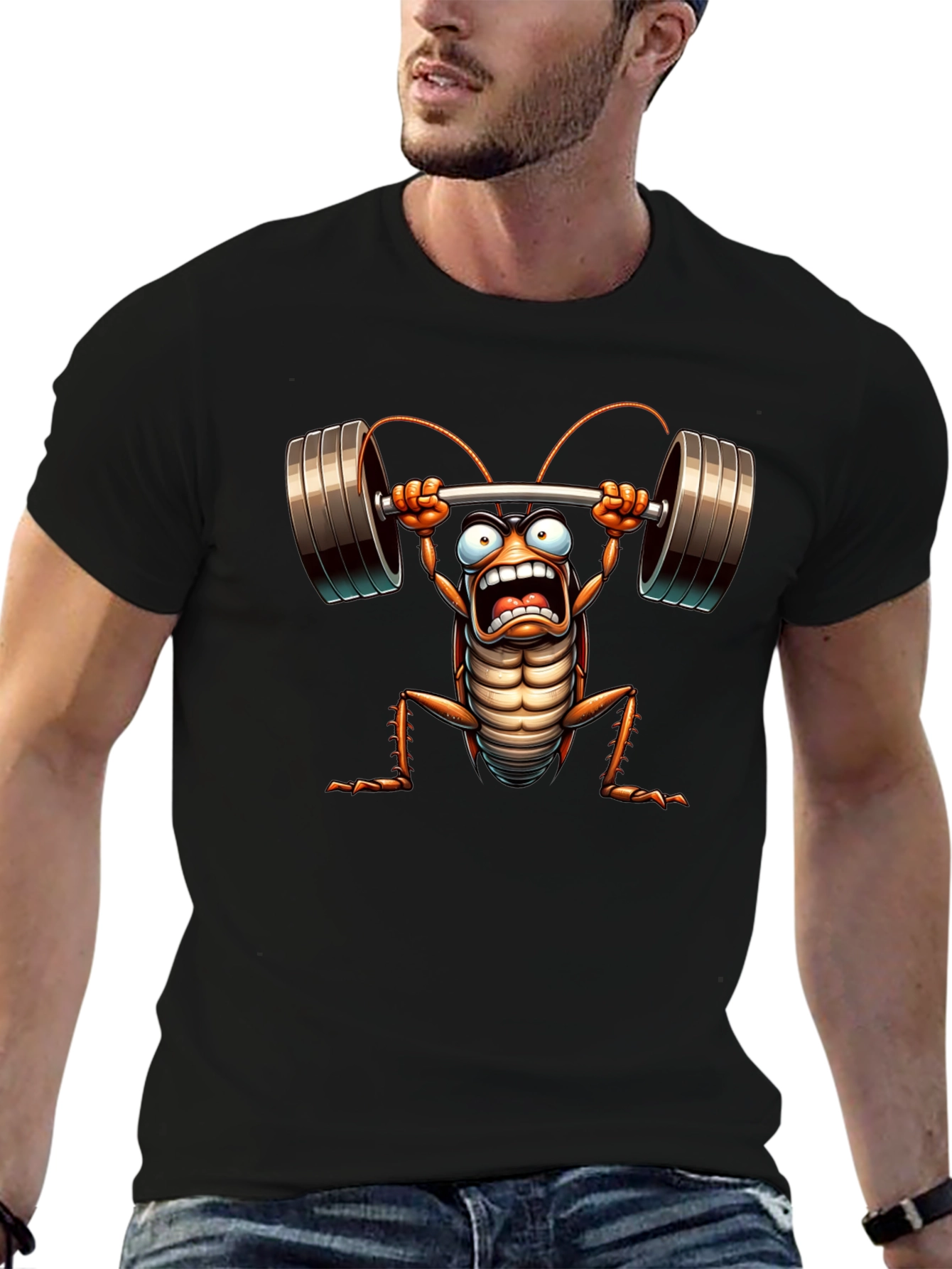Black Gym Cockroach T-Shirt - Funny Workout Tee view 6