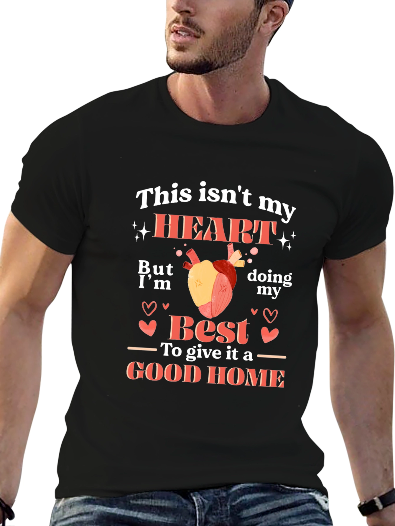 Black Funny Heart Transplant T-Shirt view 6