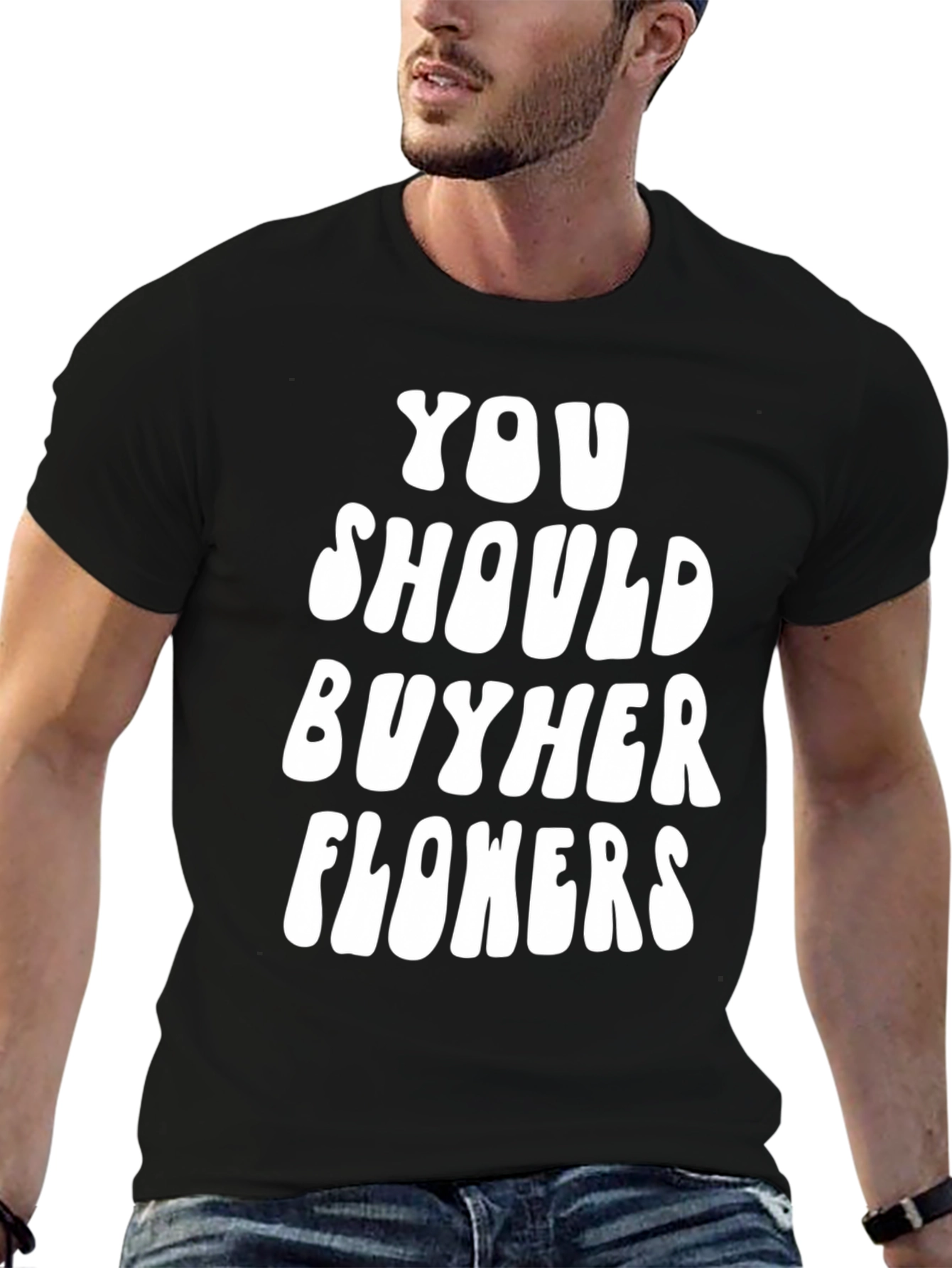 Black Buy Her Flowers Black Graphic T-Shirt view 6