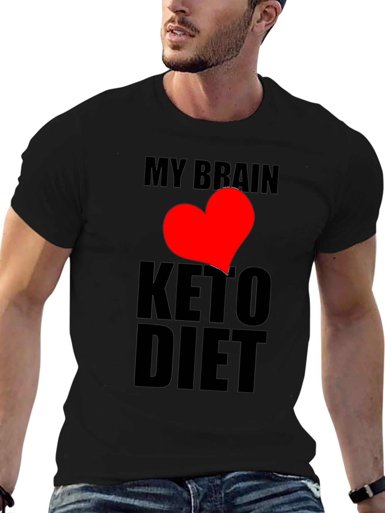 Black My Brain Loves Keto Diet Black T-Shirt view 6