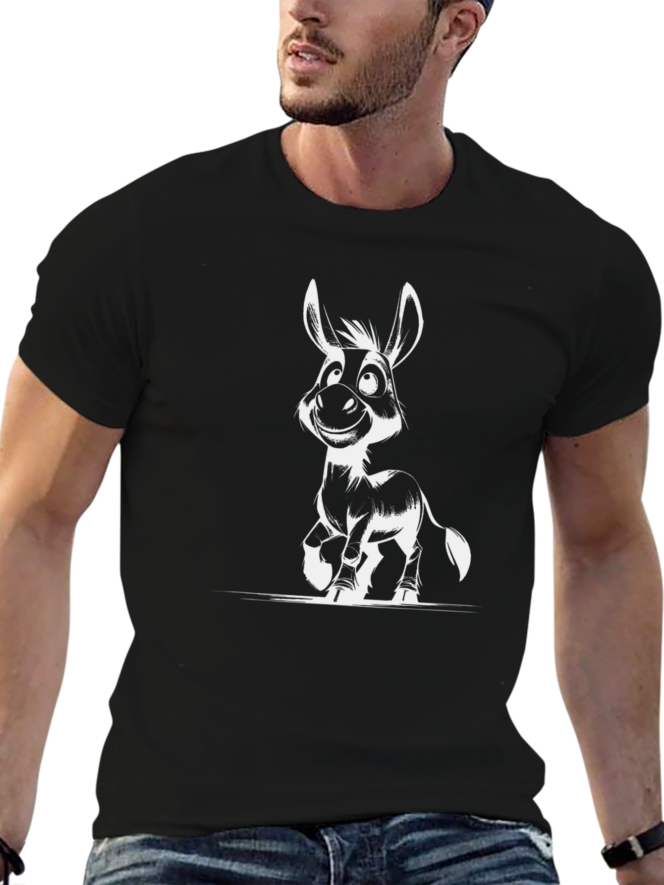 Black Donkey Cartoon Graphic Black T-Shirt view 6