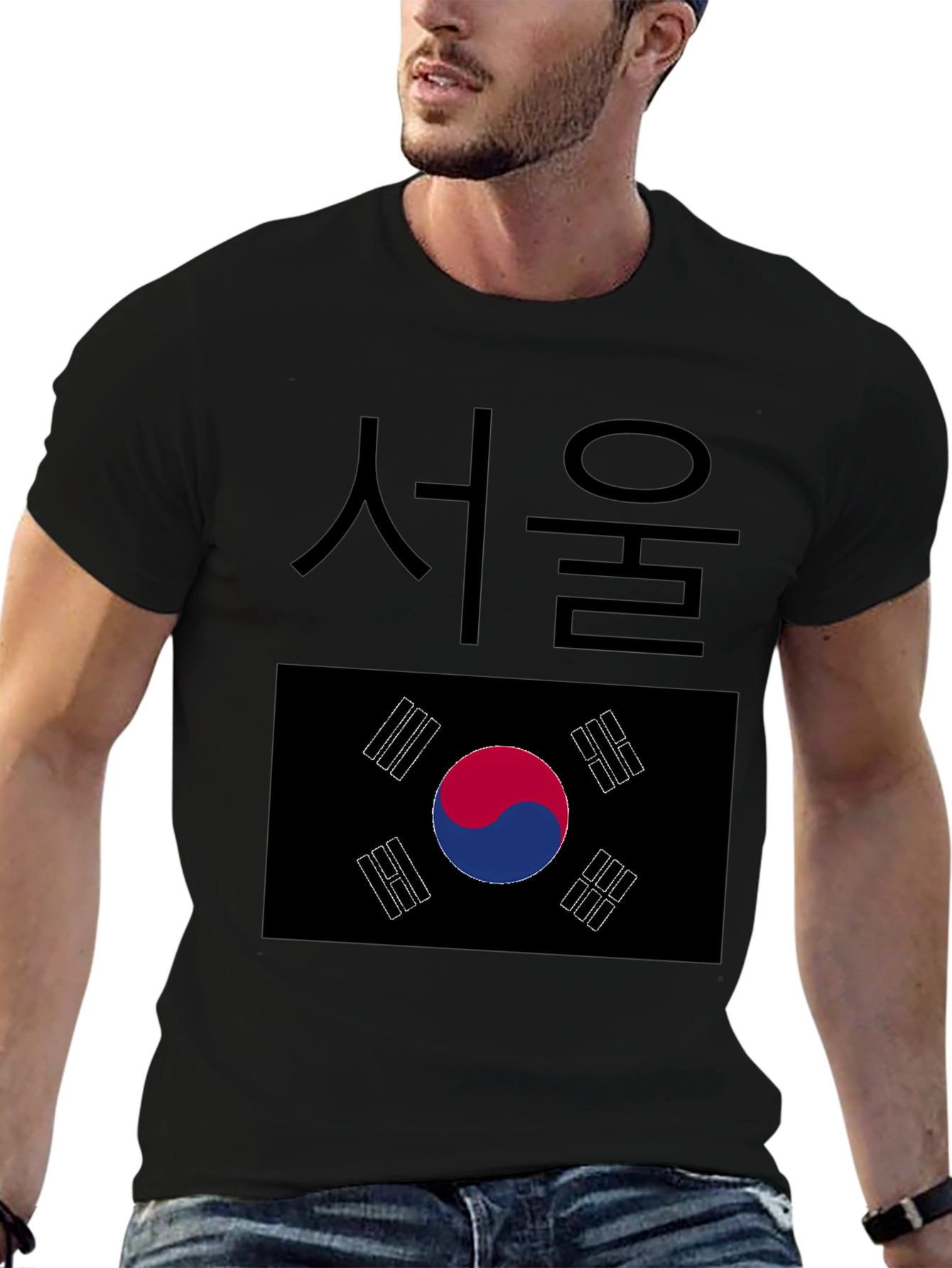 Black Seoul South Korea Flag Graphic T-Shirt view 6
