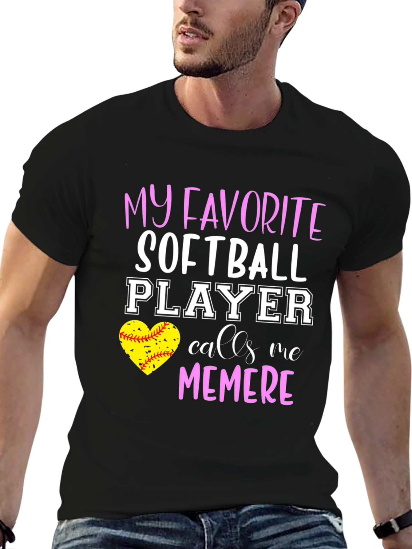 Black My Favorite Softball Player Calls Me Memere T-Shirt view 6