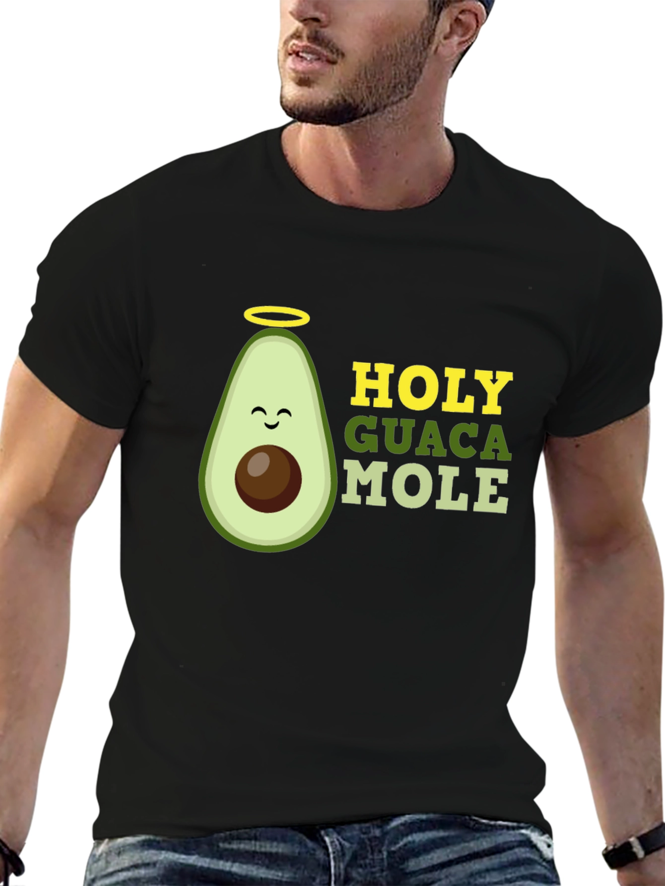 Black Holy Guacamole Graphic T-Shirt - Funny Avocado Tee view 6