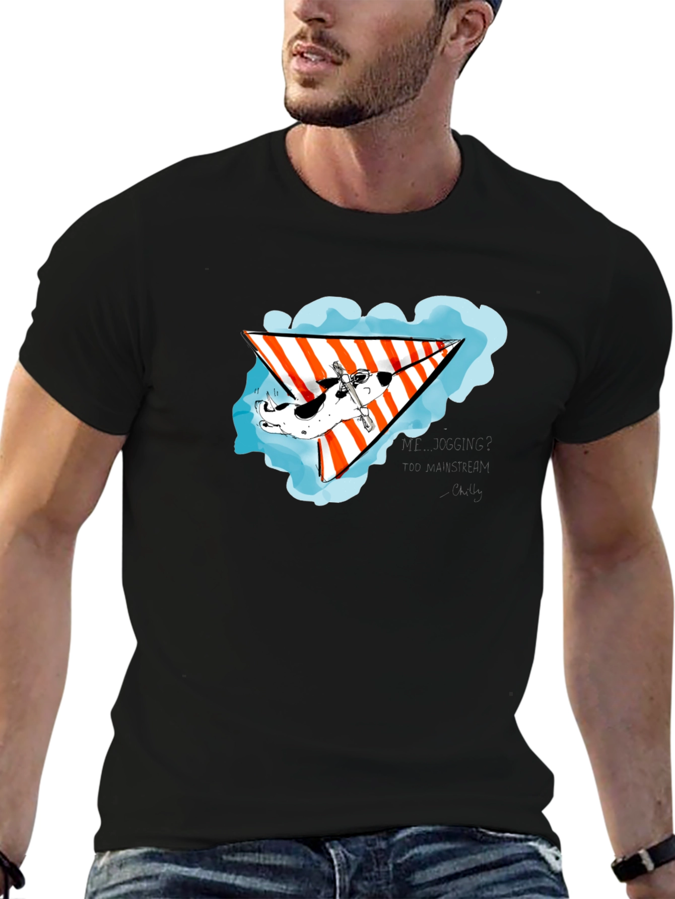 Black Hang Gliding Dog Black T-Shirt view 6