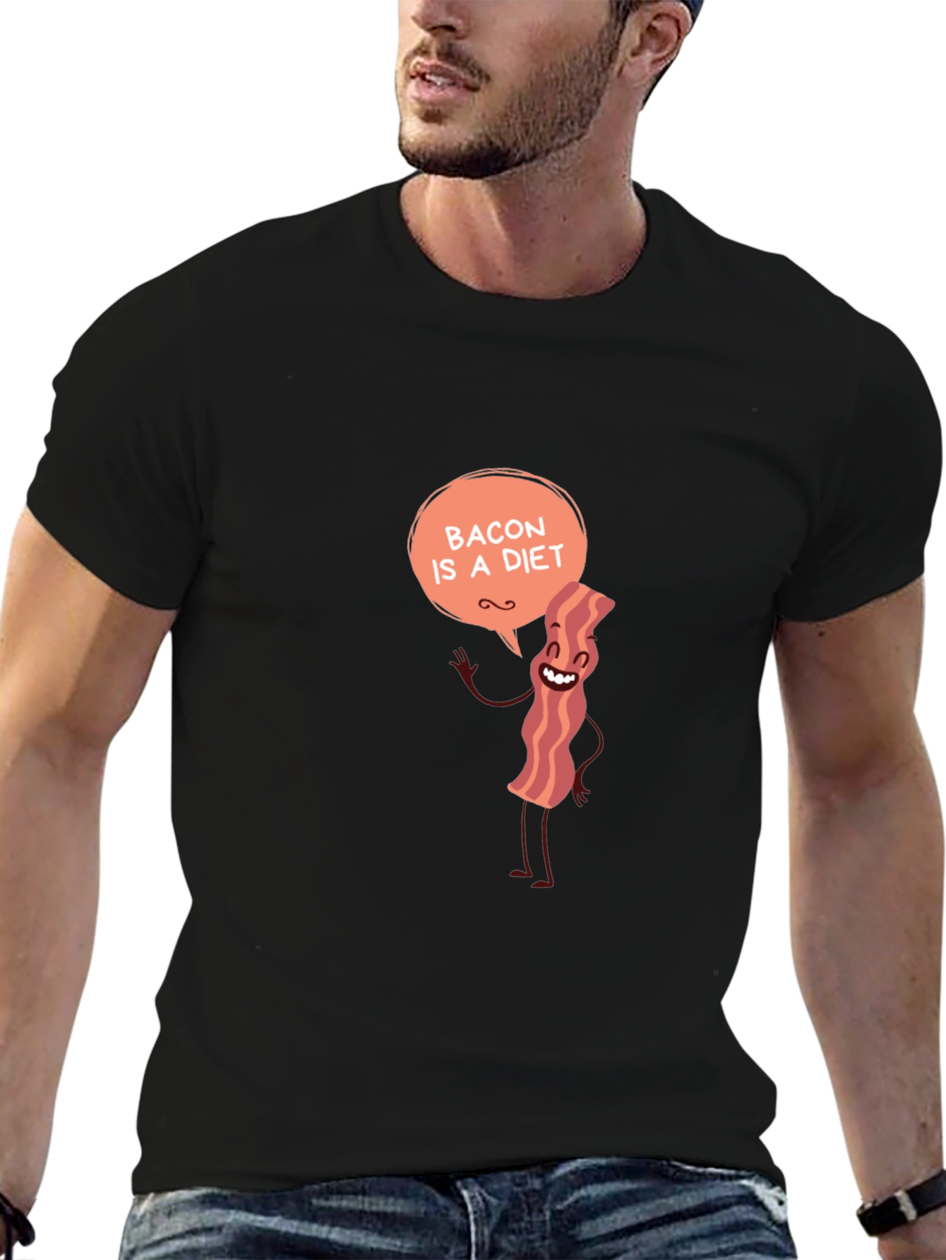 Black Bacon Diet T-Shirt Funny Foodie Tee view 6