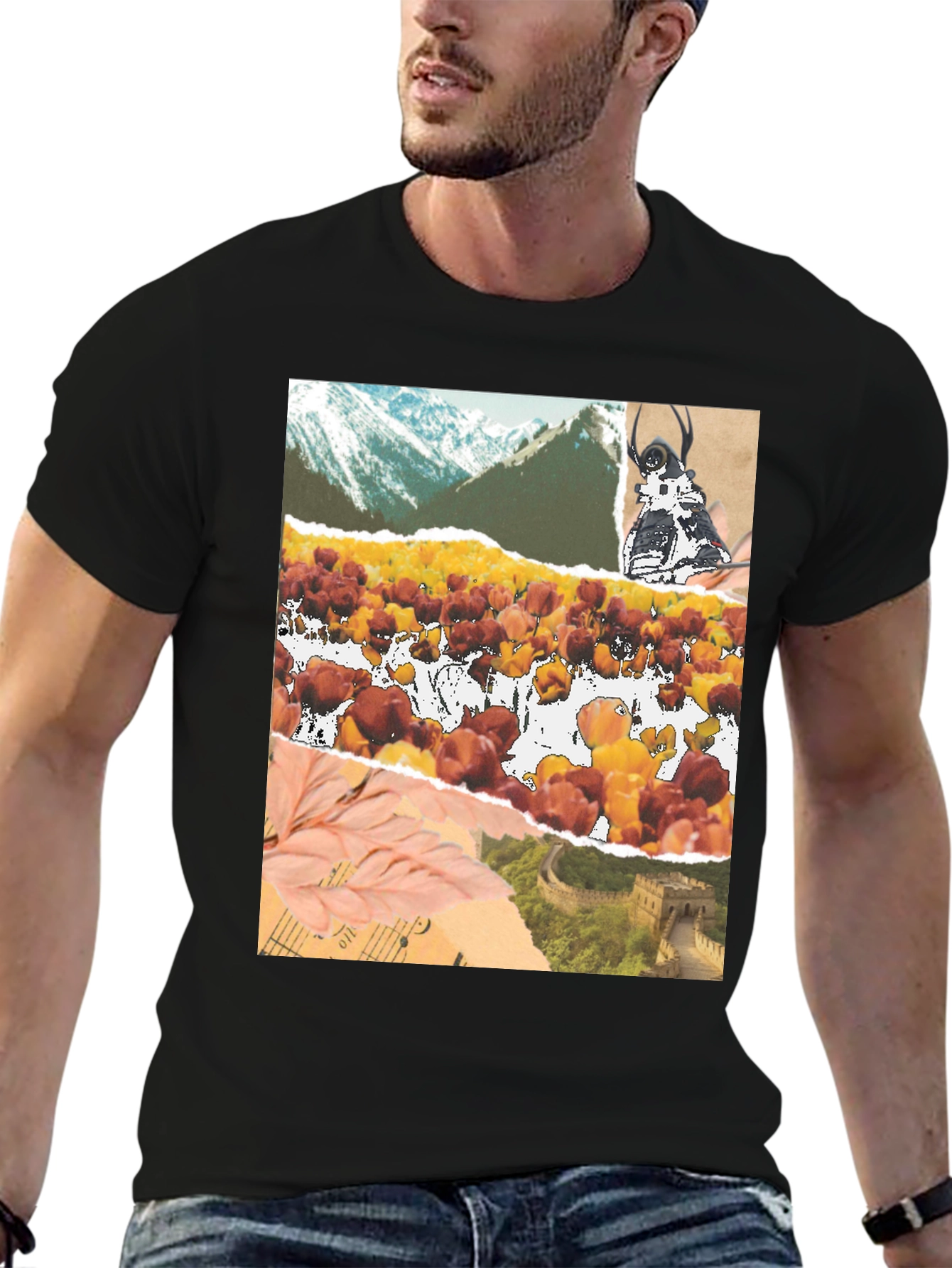 Black Collage Print Black T-Shirt view 6