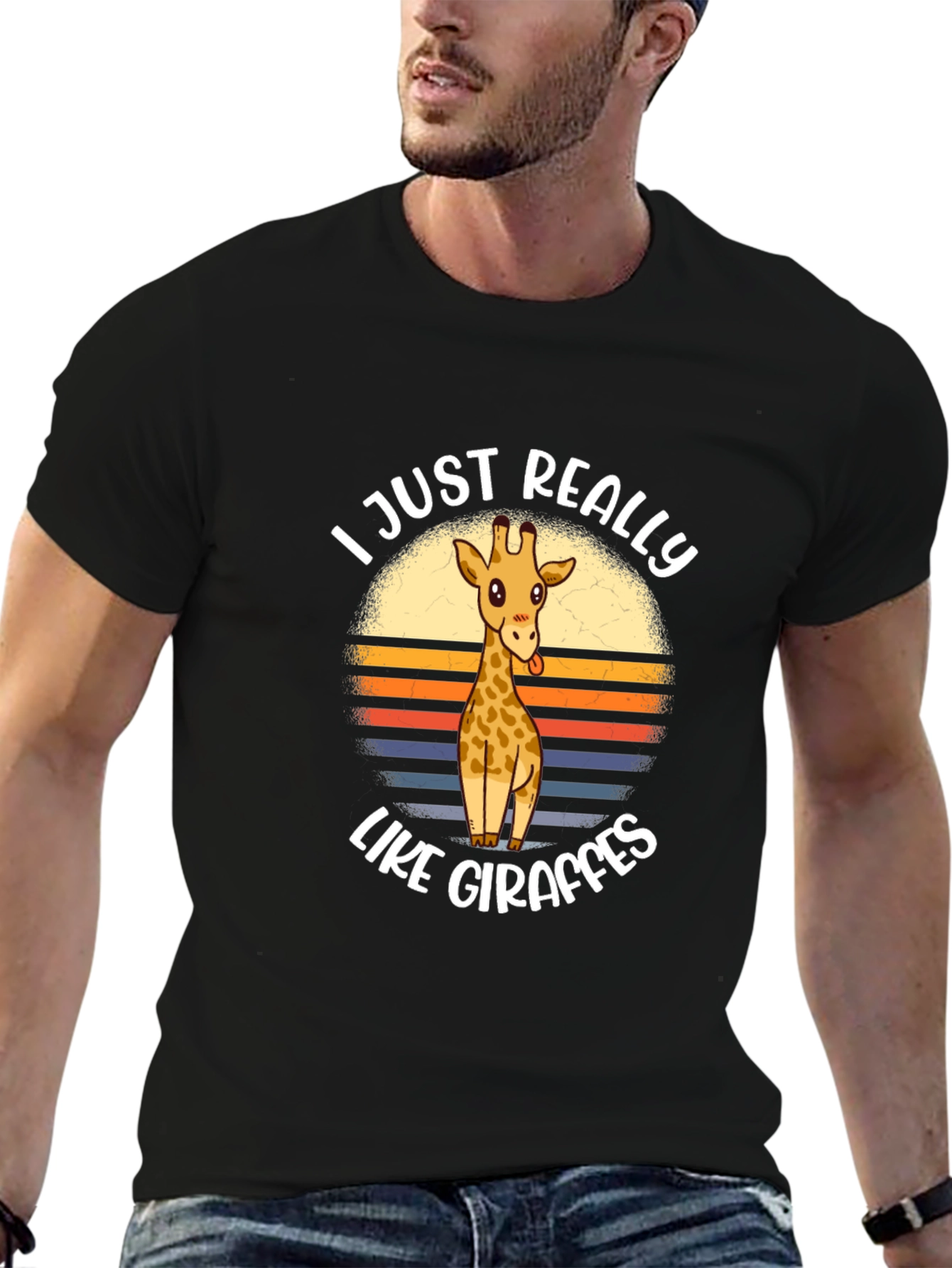 Black Funny Giraffe Lover Graphic Tee view 6