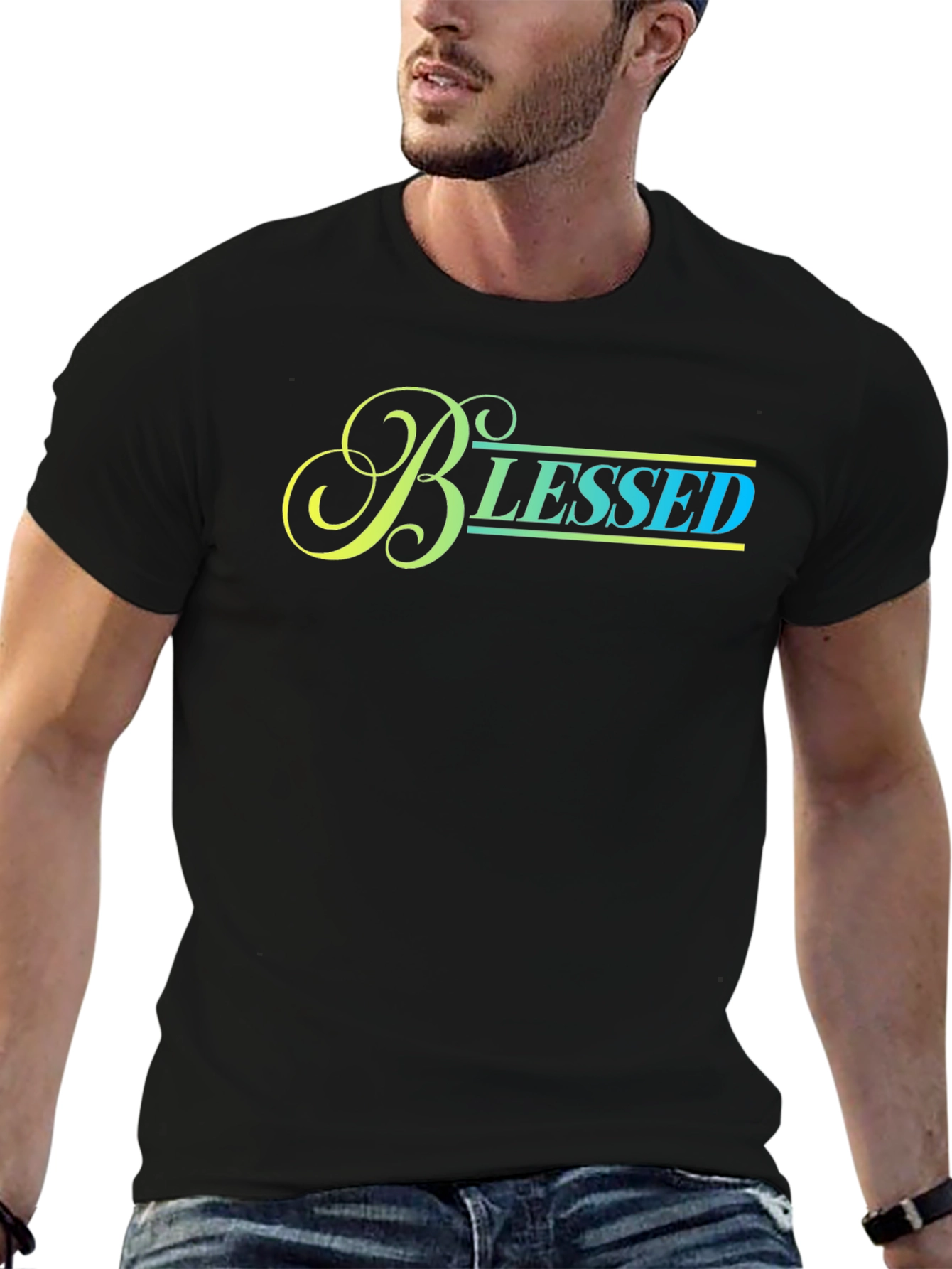 Black Blessed Graphic Print Black T-Shirt view 6