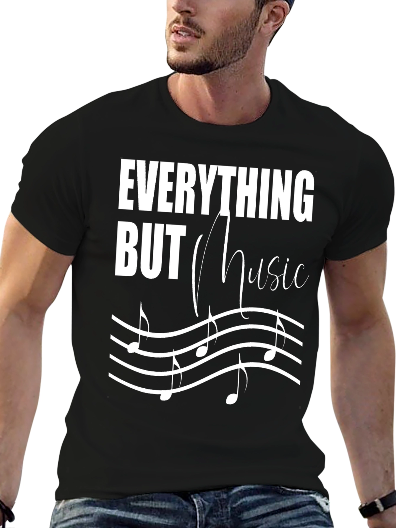 Black Everything But Music Men's T-Shirt view 6
