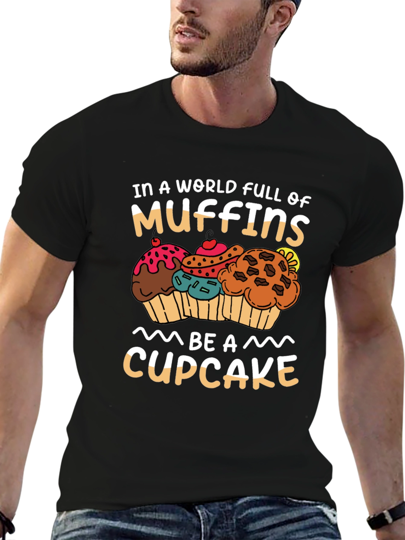 Black Muffin vs Cupcake Graphic Tee - Sweet Treat Shirt view 6
