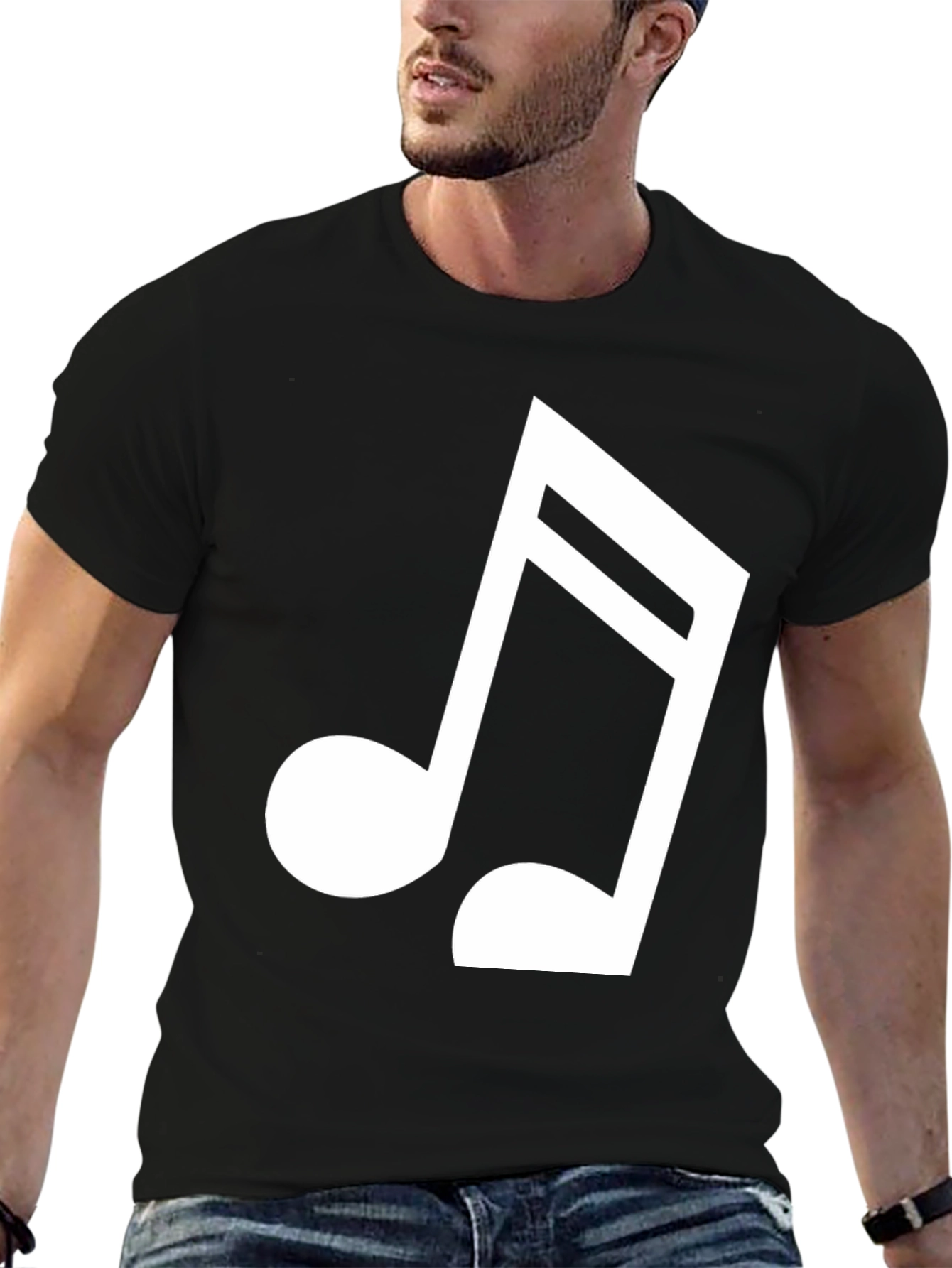 Black Musical Note Graphic Tee - Black Cotton T-Shirt view 6