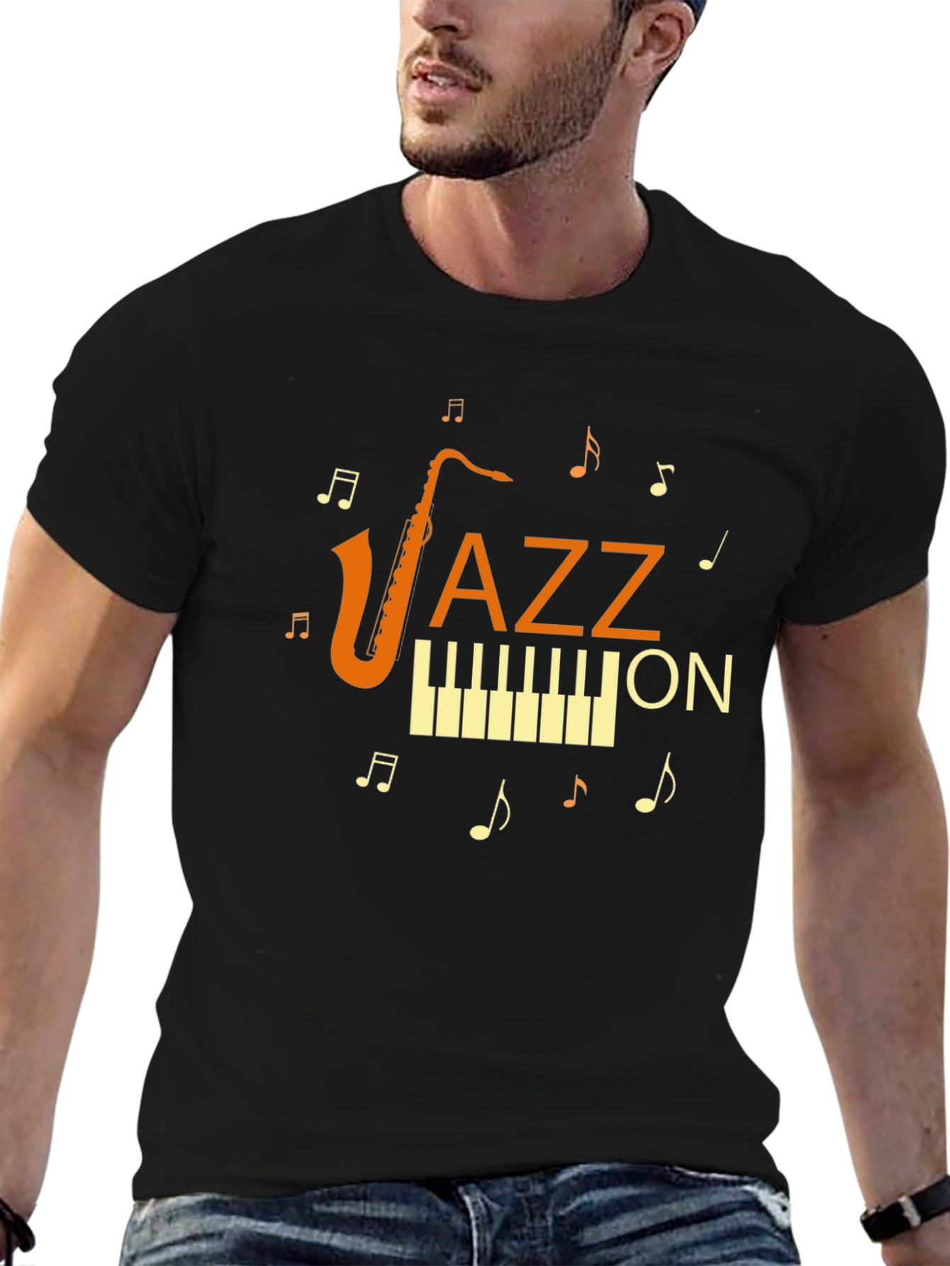 Black Jazz On Music T-Shirt - Black view 6