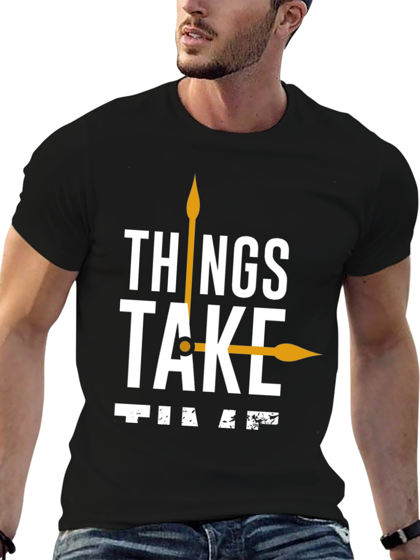 Black Things Take Time T-Shirt Black Casual Cotton Tee view 6