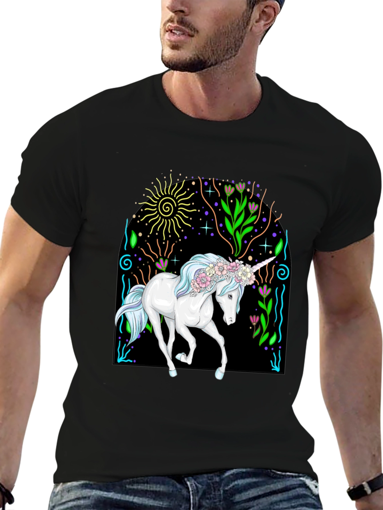 Black Unicorn Graphic Tee - Black Cotton T-Shirt view 6