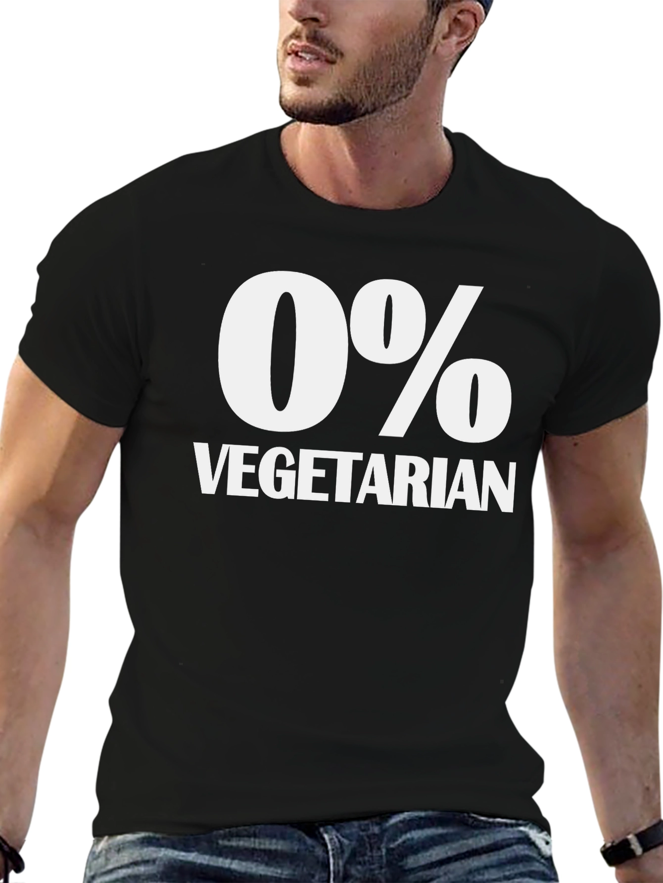 Black Funny 0% Vegetarian Black T-Shirt view 6