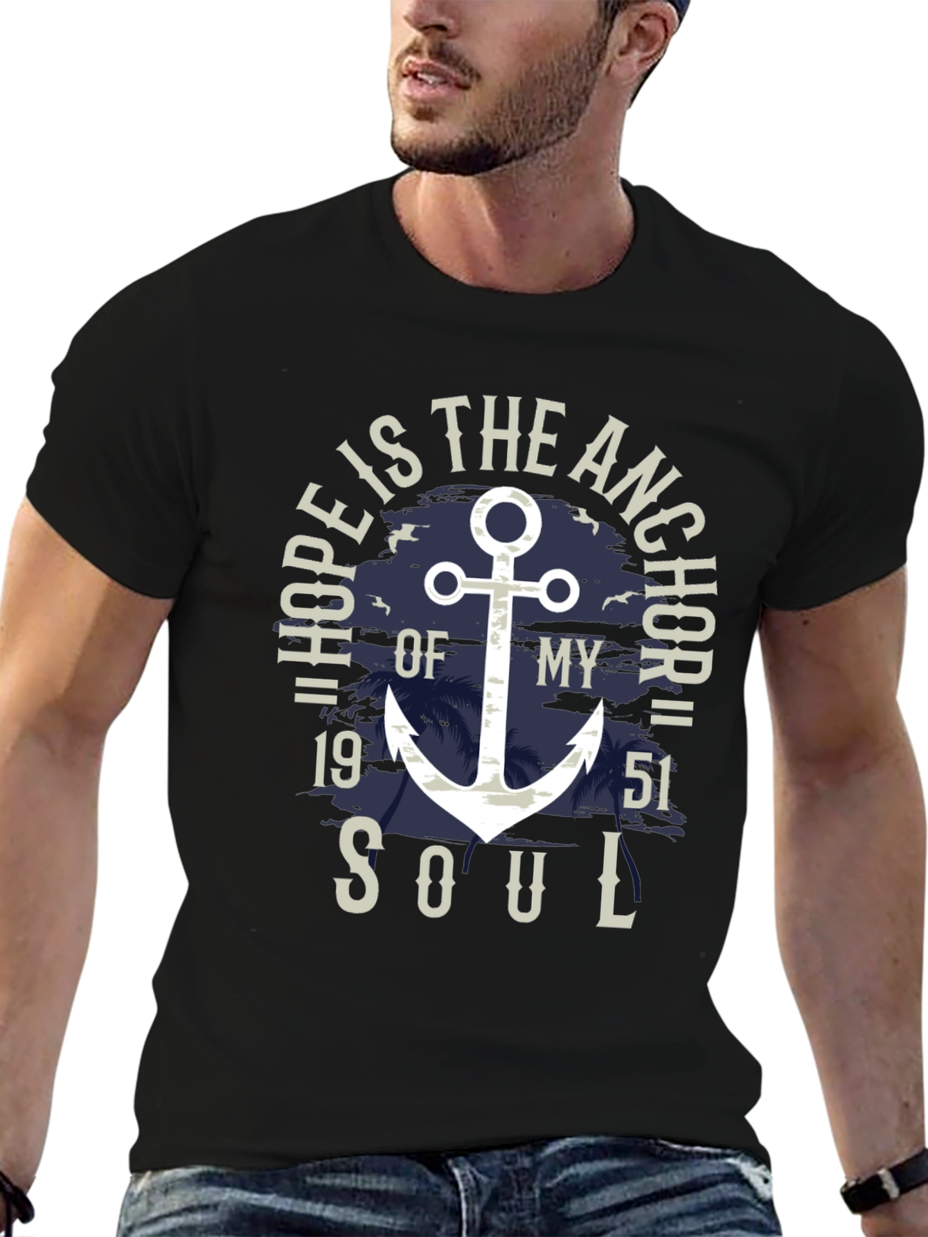 Black Nautical Hope Anchor Soul Graphic Tee view 6