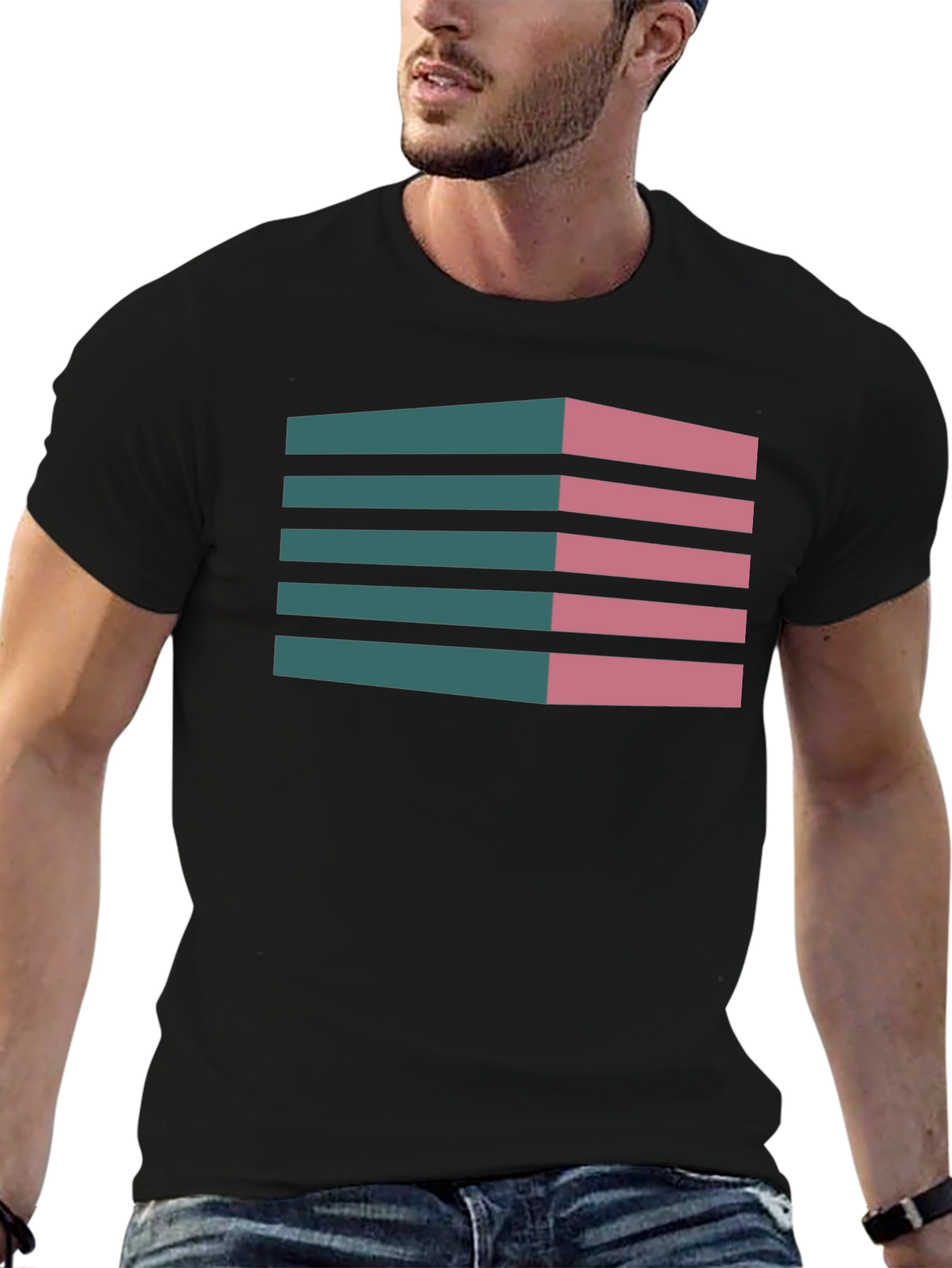 Black Geometric 3D Stripes T-Shirt view 6