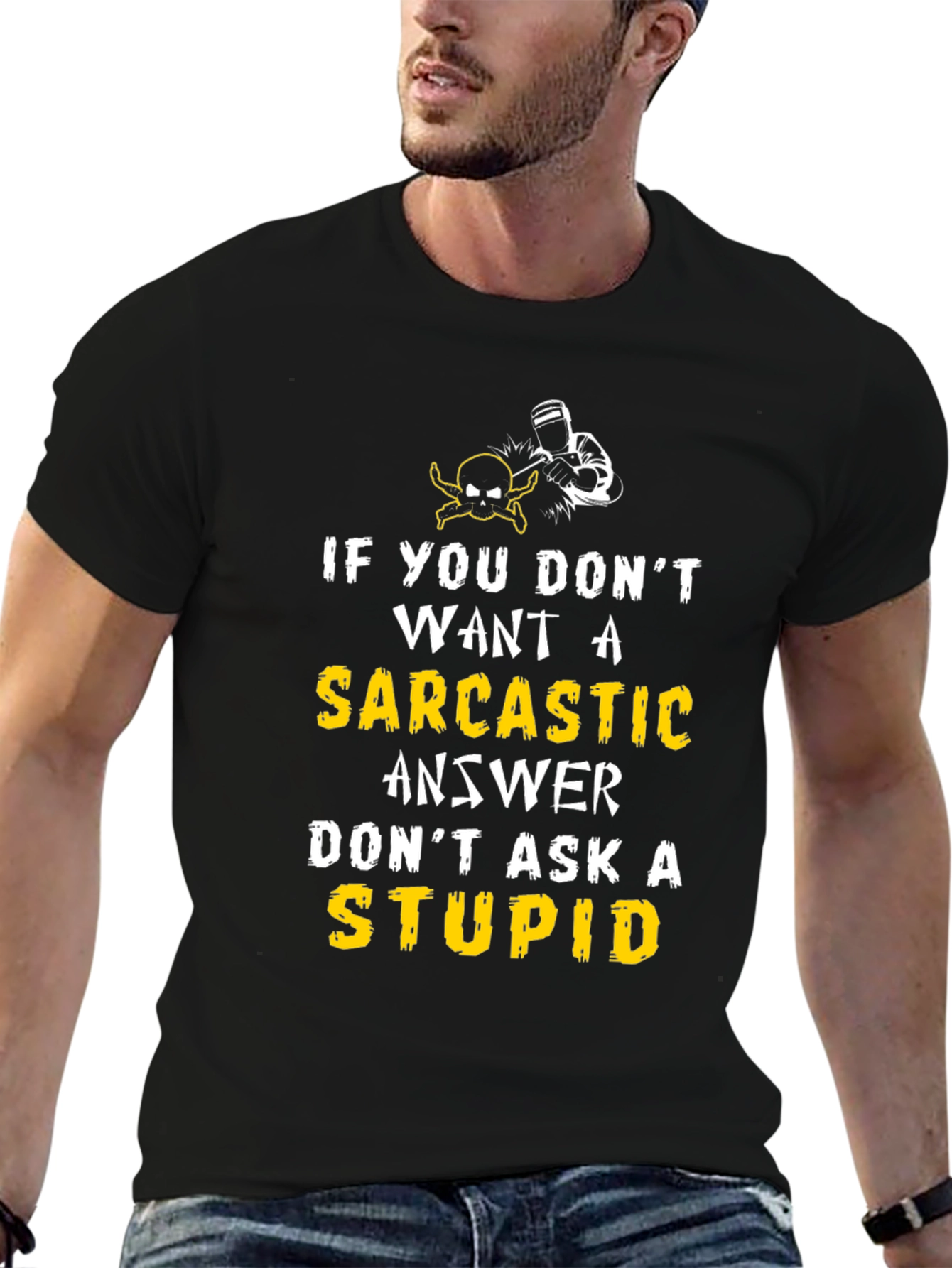 Black Sarcastic Answer Graphic Tee view 6