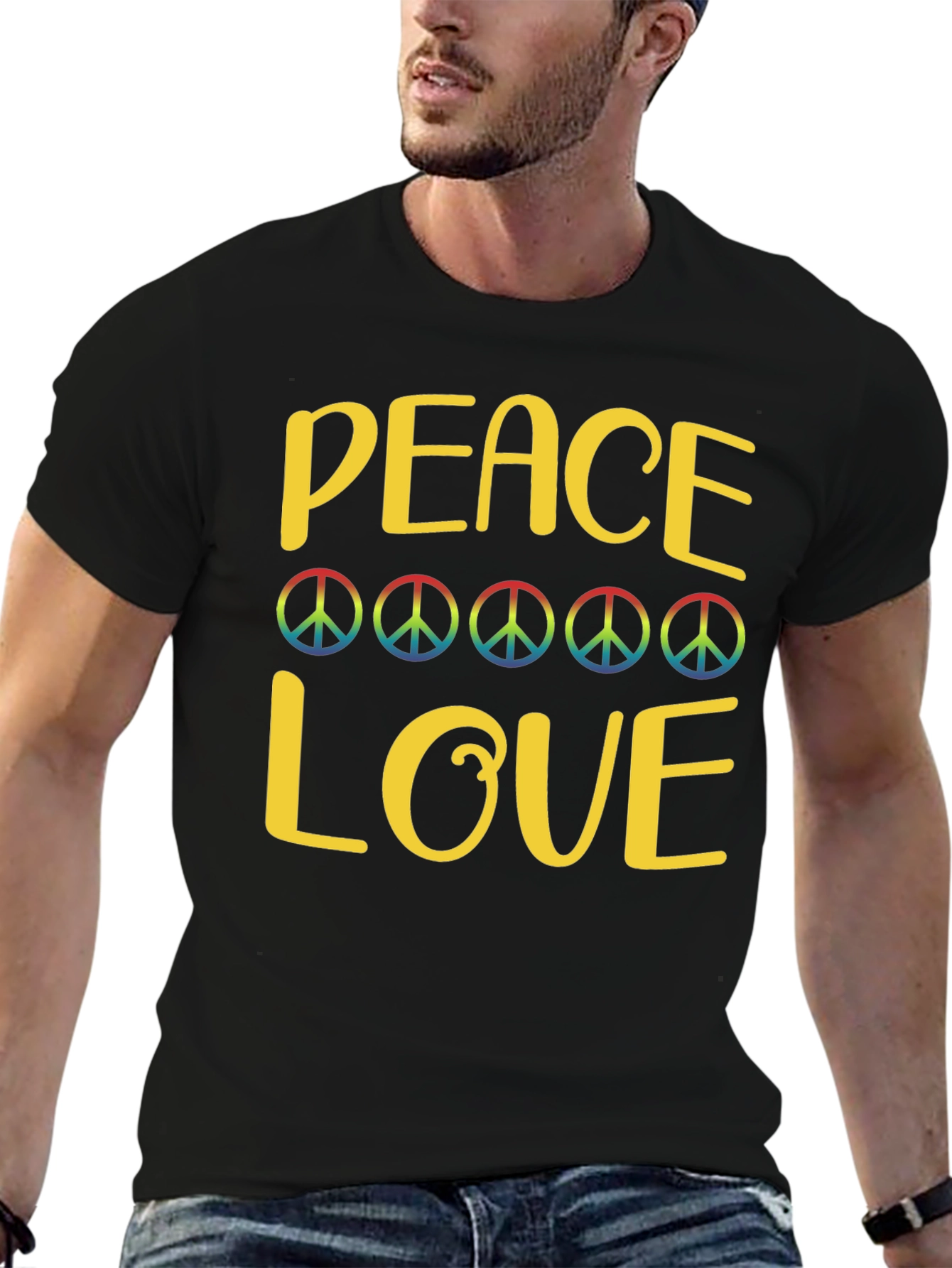 Black Peace and Love Graphic T-Shirt - Groovy Retro Design view 6