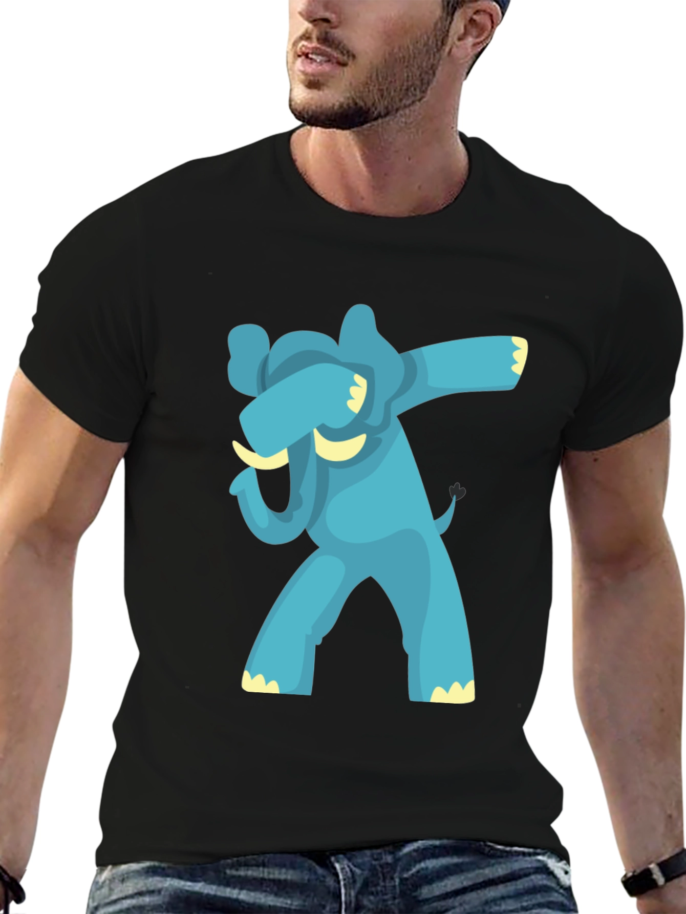 Black Dabbing Elephant Graphic Tee - Black view 6